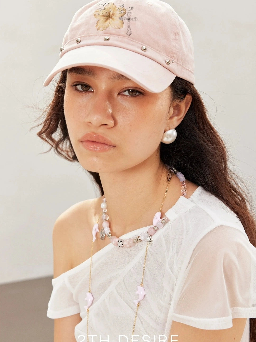 2th Desire Vintage Hibiscus Punk Studded Embroidered Baseball Cap Hat