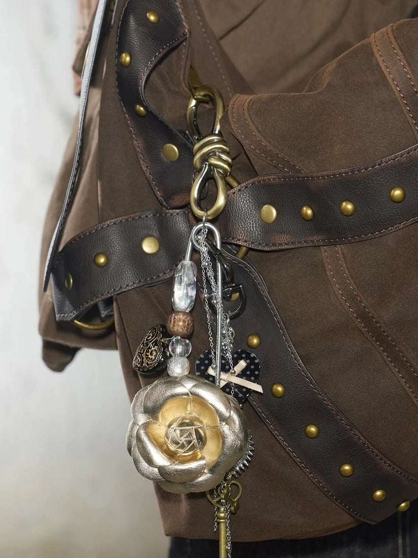 2th Desire Vintage Love Pin With Camellia And Chain Pendants