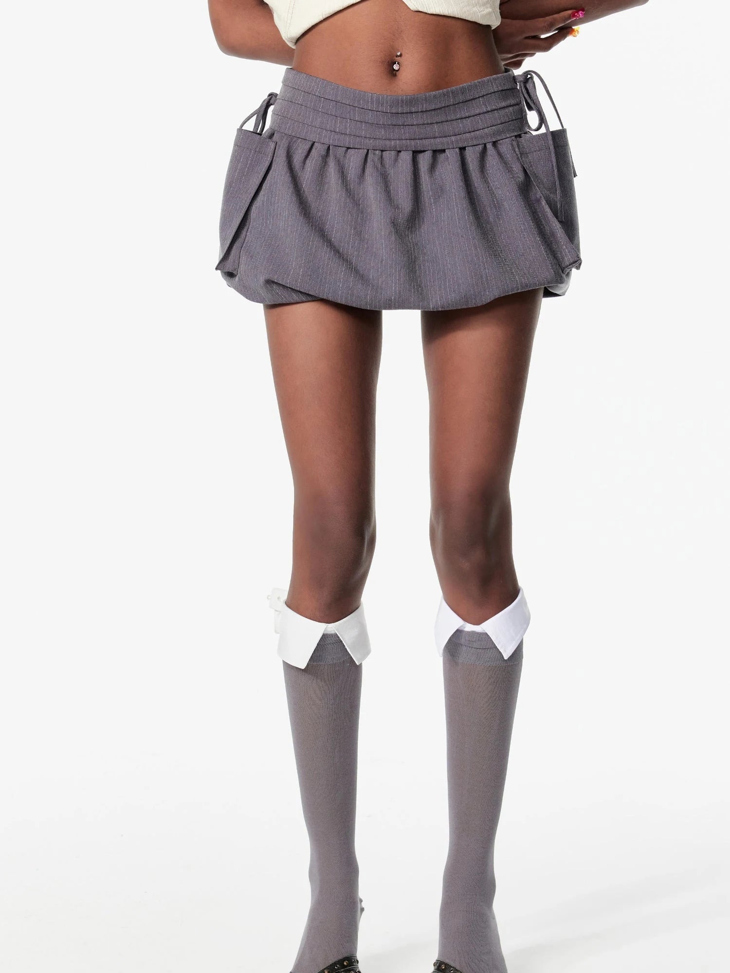 Vintage Pleated Bow Tie A Line Mini Skirt