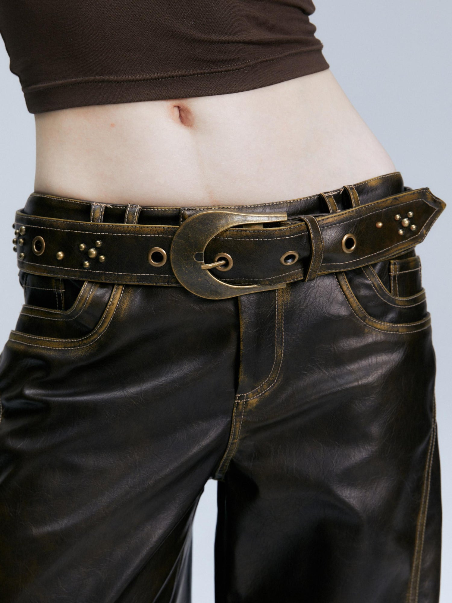 2th Desire Vintage Tri Color Metal Rivet Waist Chain Belt