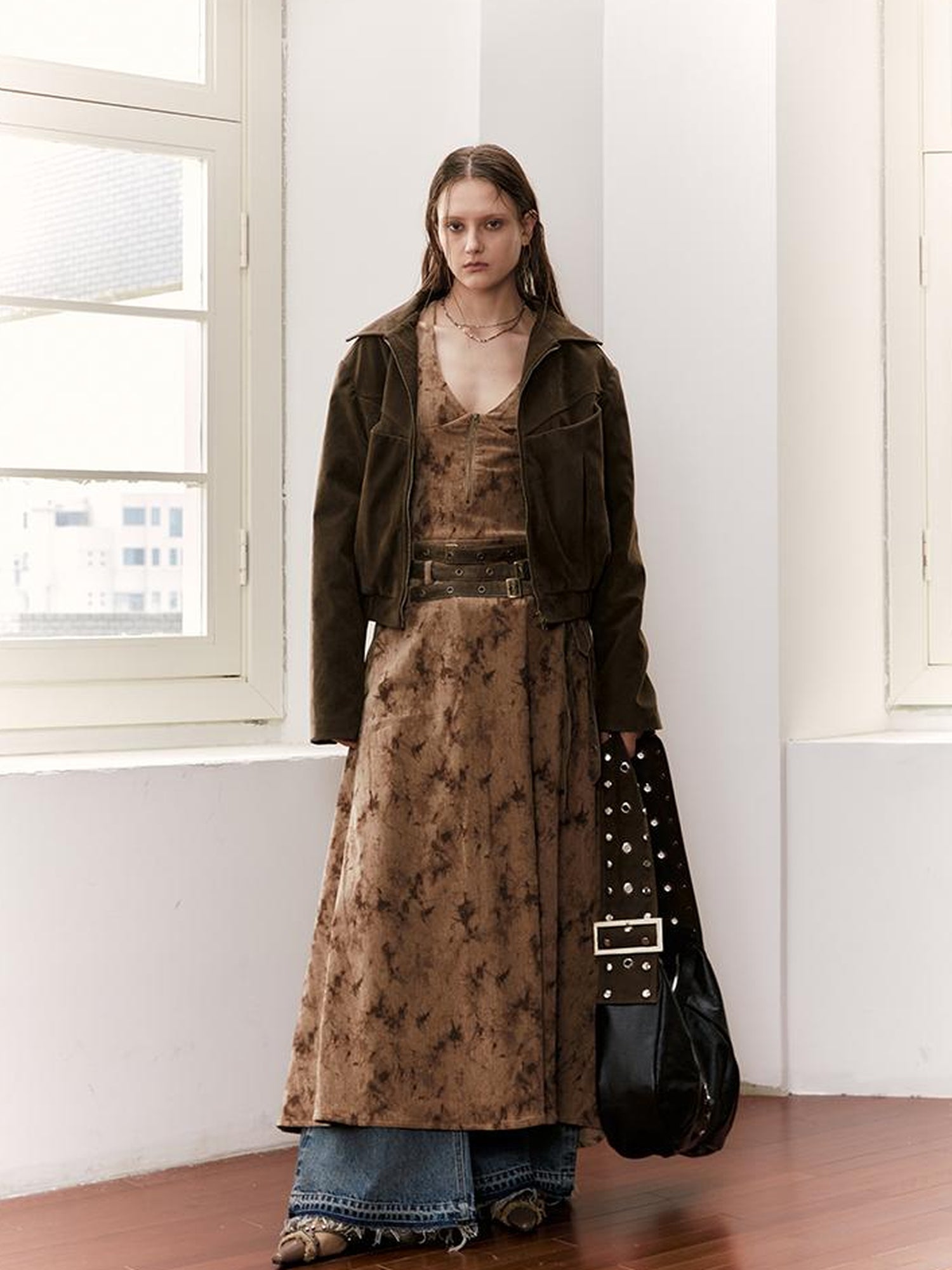 2th Desire Vintage Velvet Sleeveless Long Dress With Multi Waist Belts