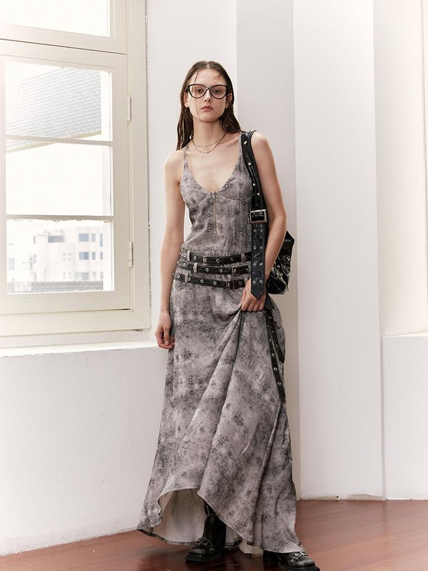2th Desire Vintage Velvet Sleeveless Long Dress With Multi Waist Belts