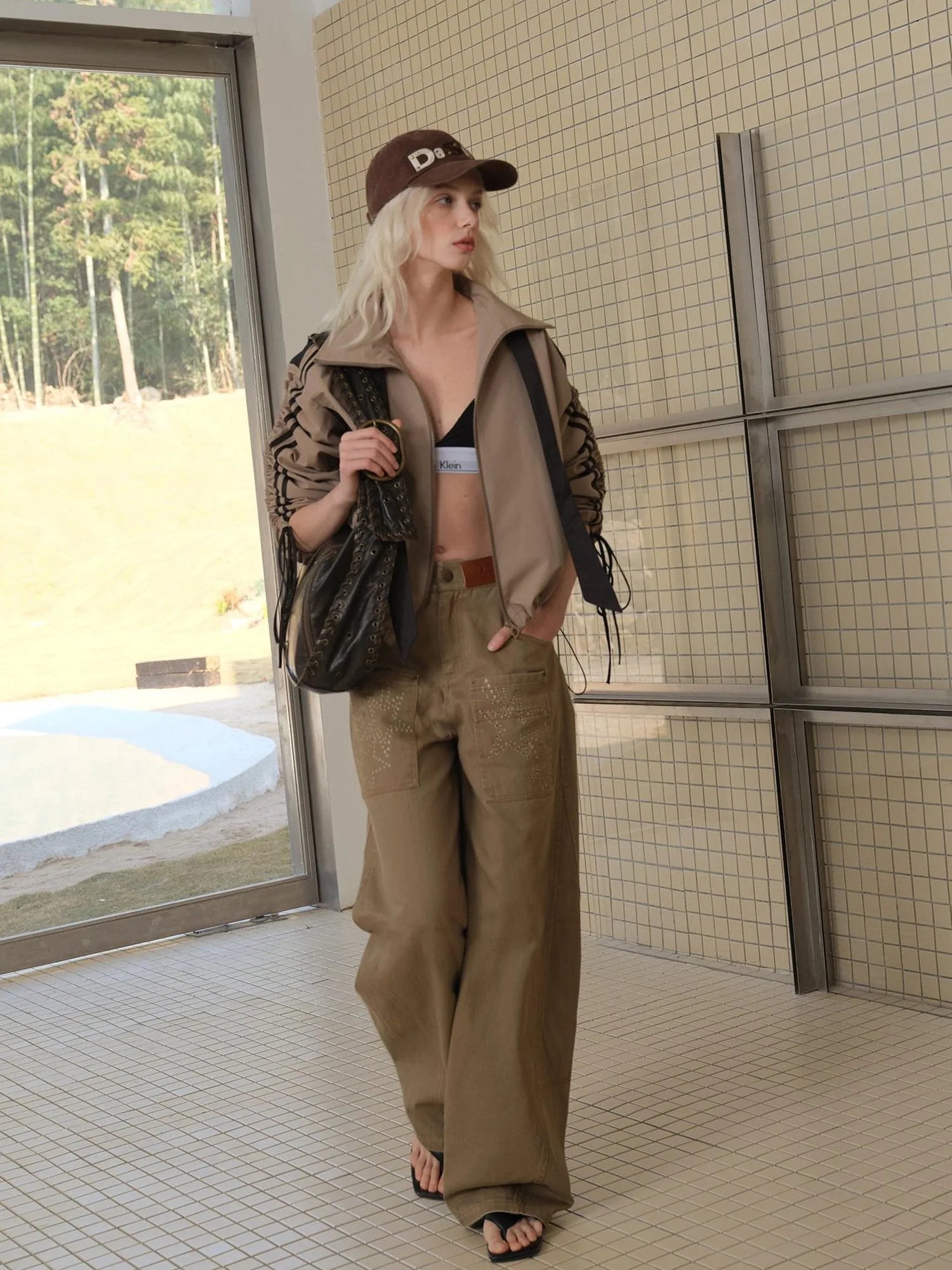 Vintage Wash Star Print Flare Jeans For Women