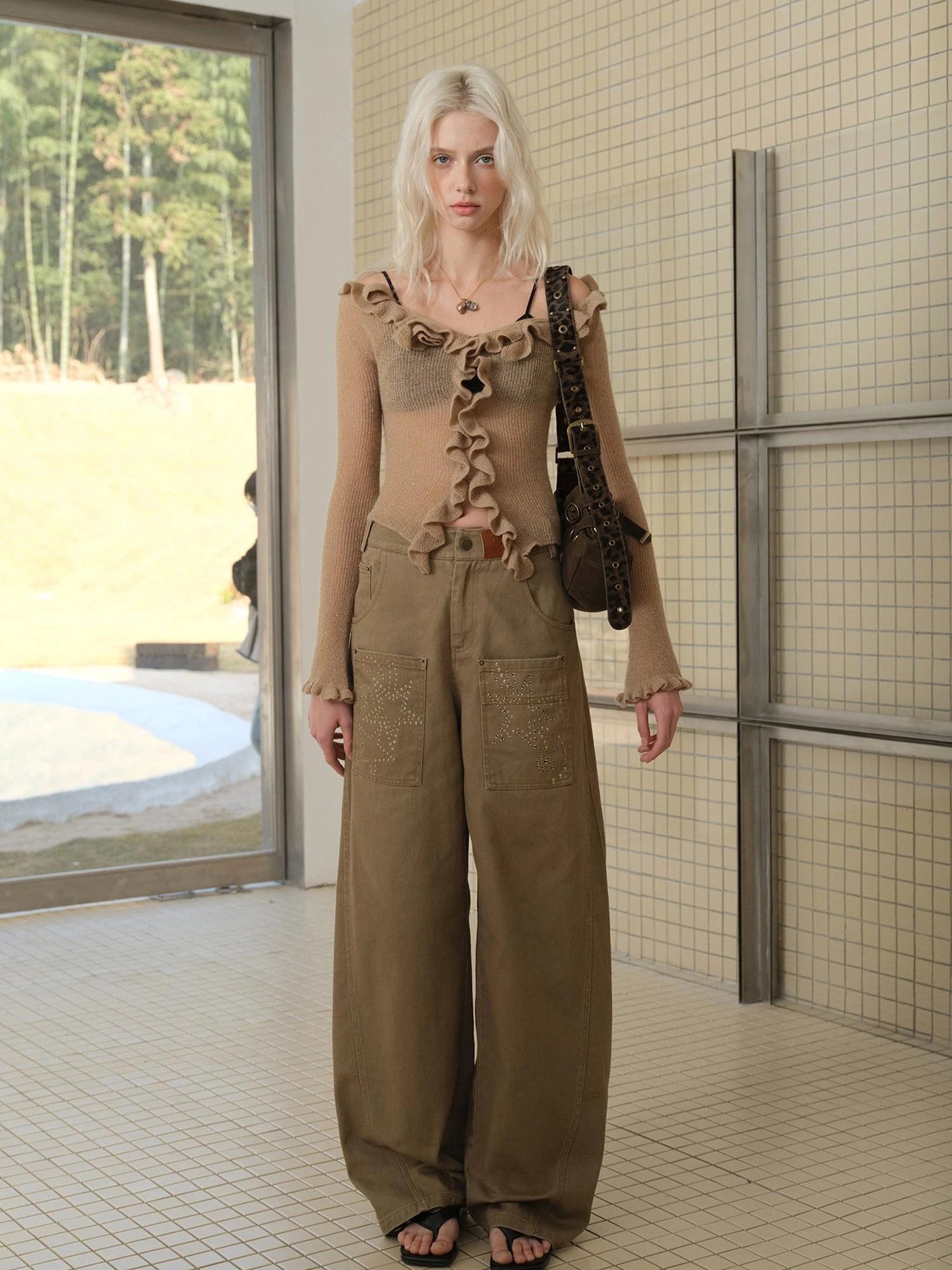 Vintage Wash Star Print Flare Jeans For Women