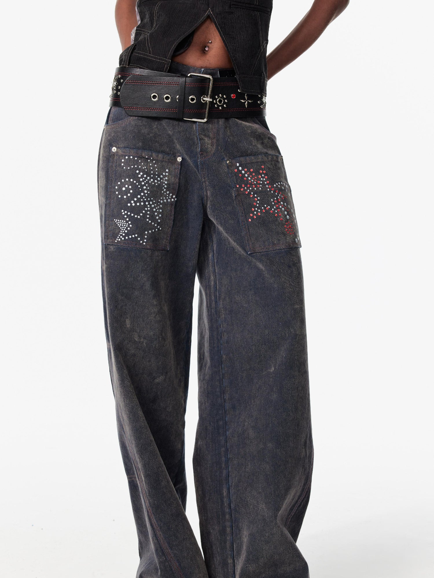 2th Desire Vintage Wash Star Print Flare Jeans For Women