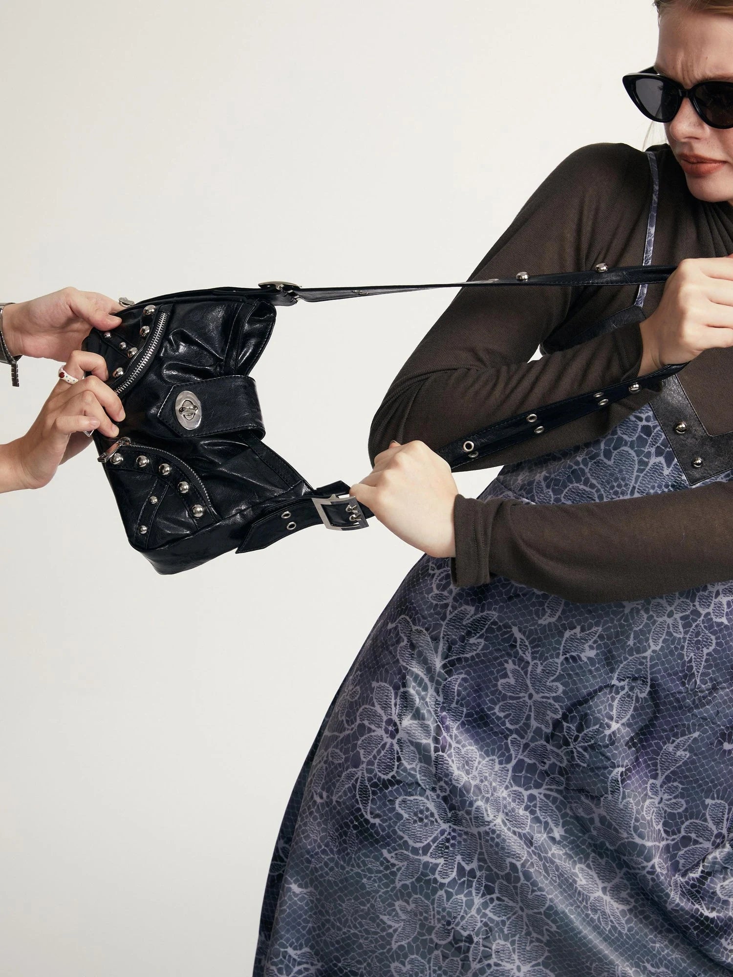 Vintage Y2 K Black Brown Leather Shoulder Tote