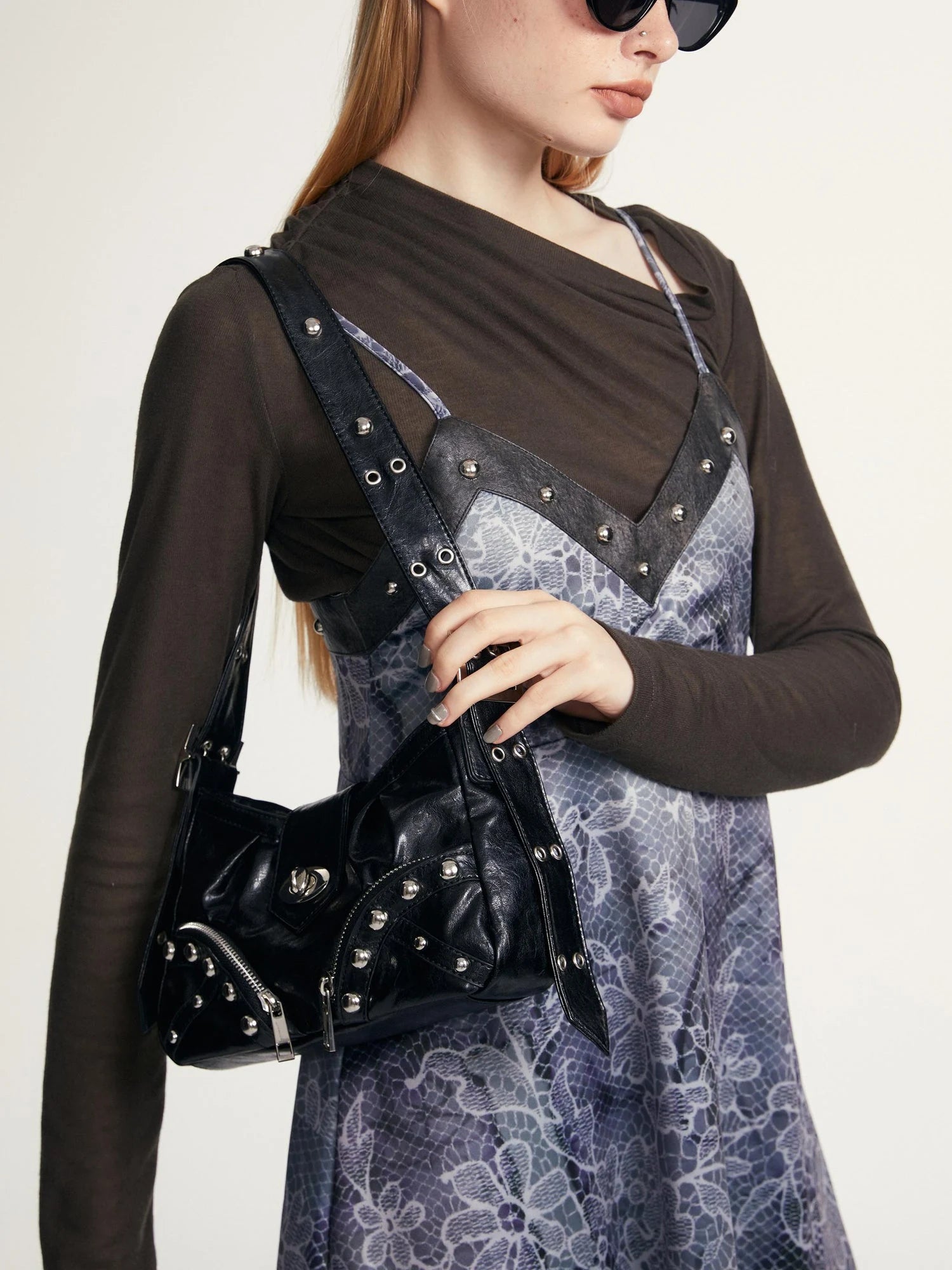 Vintage Y2 K Black Brown Leather Shoulder Tote