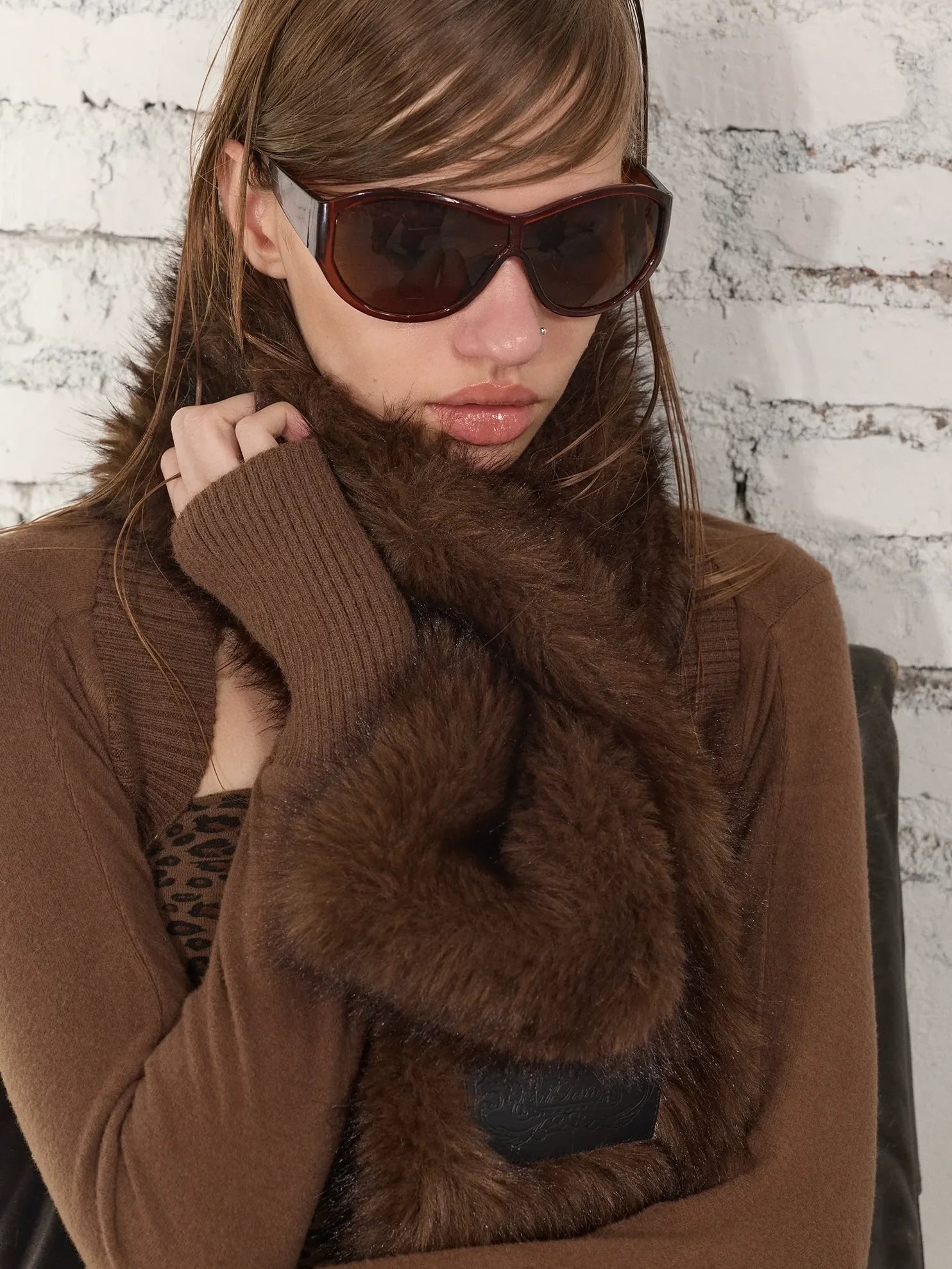 2th Desire Warm European Rectangular Women Polyester Dark Brown Light Brown Ivory Scarf