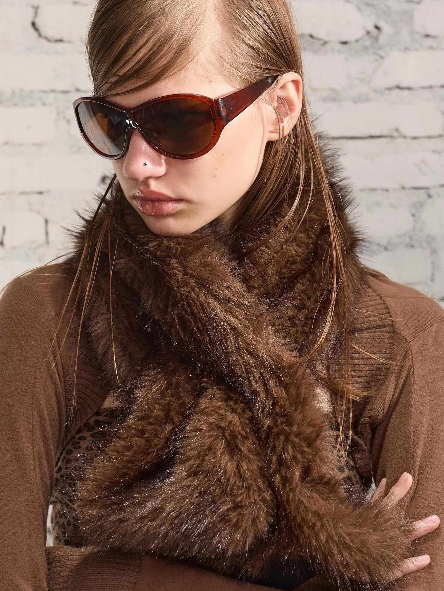 2th Desire Warm European Rectangular Women Polyester Dark Brown Light Brown Ivory Scarf