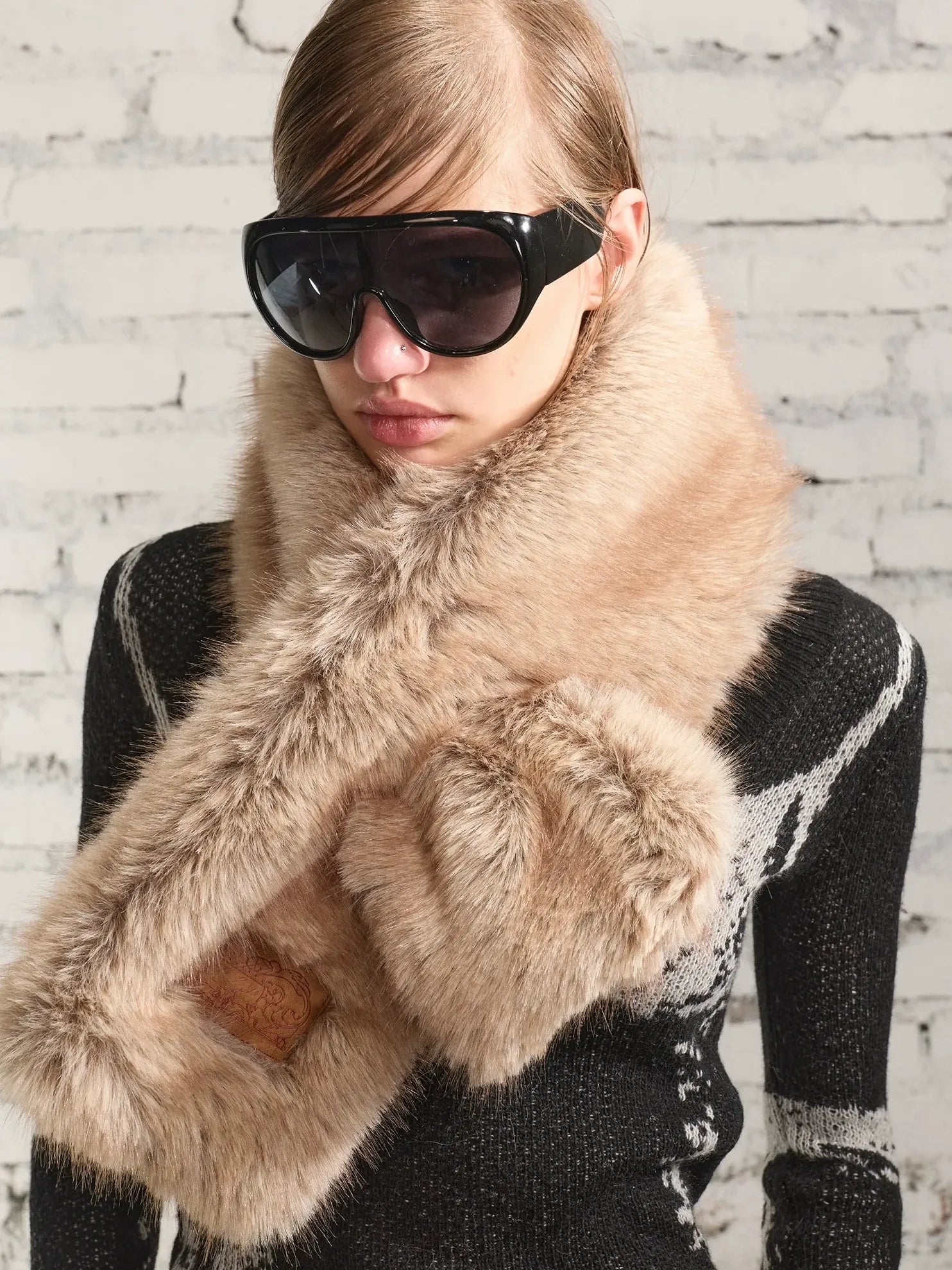 2th Desire Warm European Rectangular Women Polyester Dark Brown Light Brown Ivory Scarf