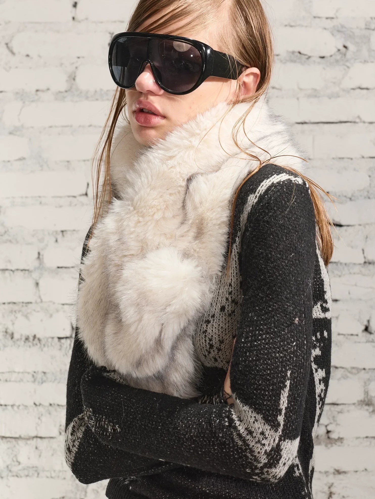 2th Desire Warm European Rectangular Women Polyester Dark Brown Light Brown Ivory Scarf