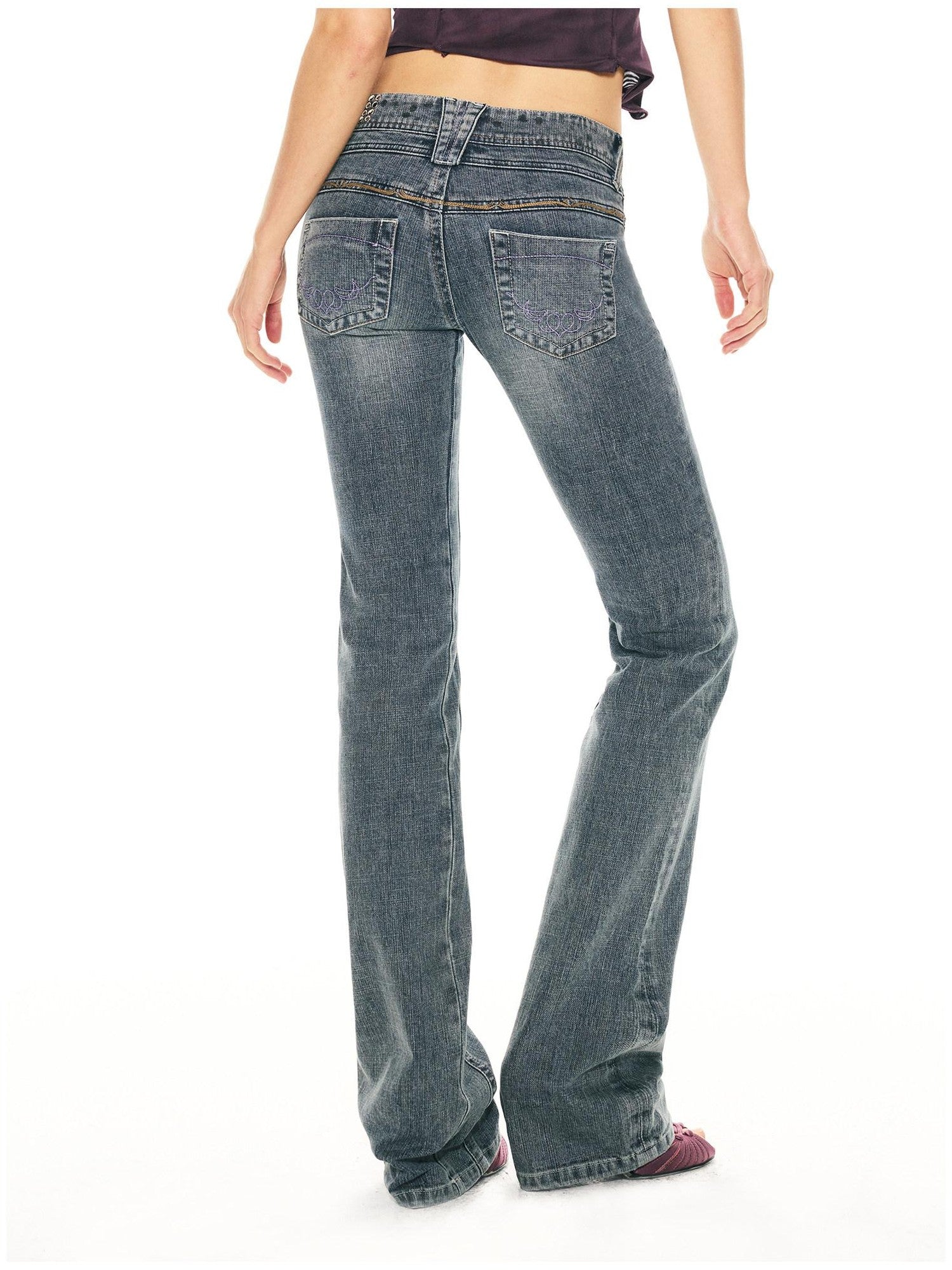 2th Desire Washed Blue Studded Punk Vintage Women&