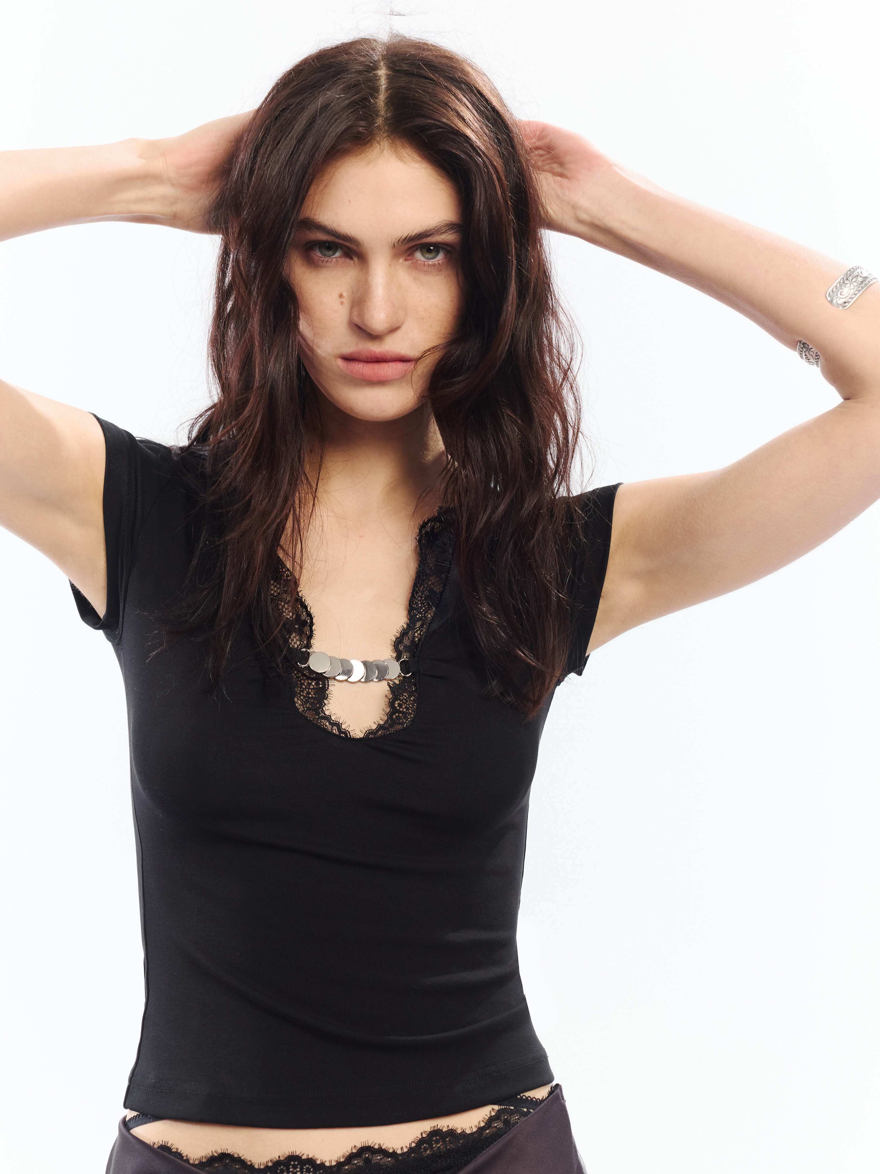 2th_Desire_White_Lace_Trim_V-neck_Cinched_Waist_Women&