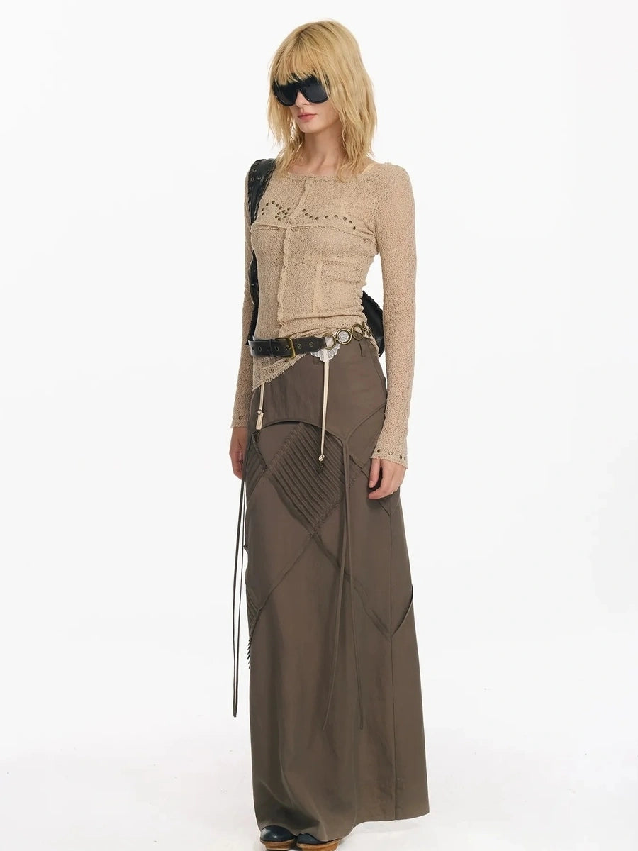 2th Desire Wrapped Beaded Punk Hollow Knit Top T-shirt