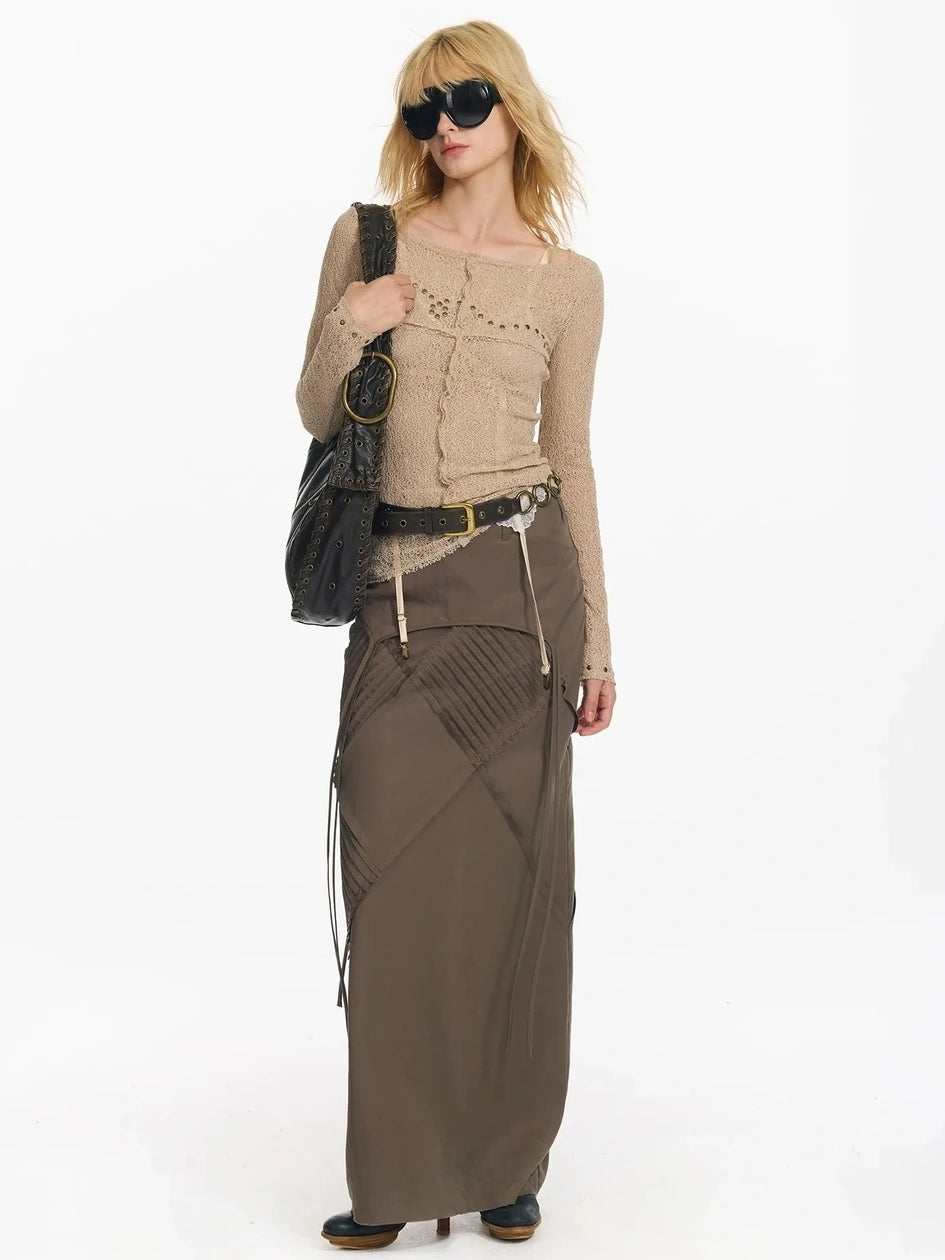 2th Desire Wrapped Beaded Punk Hollow Knit Top T-shirt