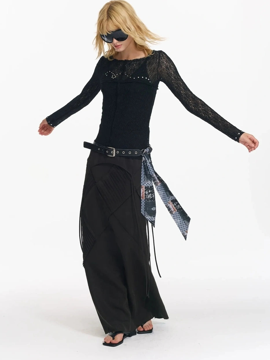 2th Desire Wrapped Beaded Punk Hollow Knit Top T-shirt