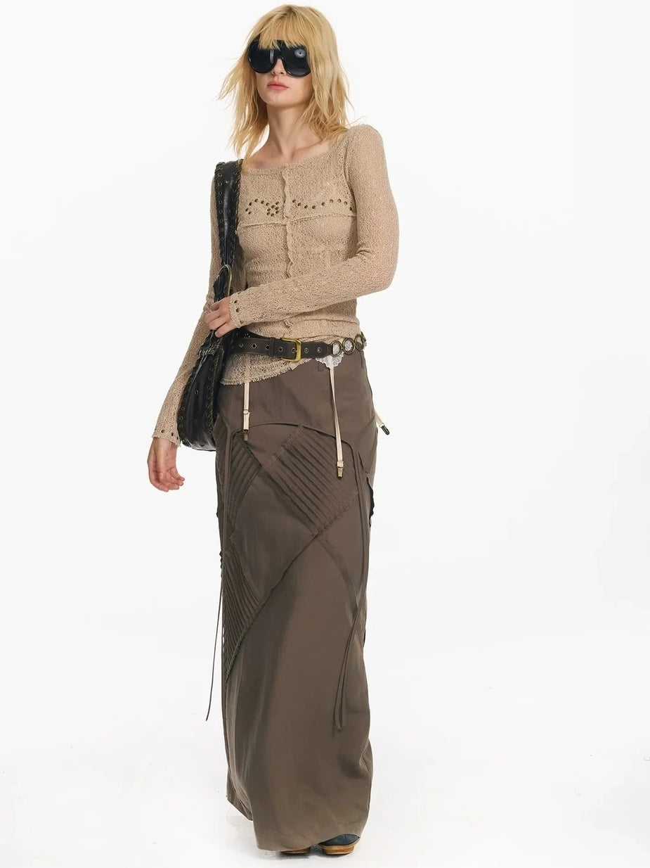 2th Desire Wrapped Beaded Punk Hollow Knit Top T-shirt