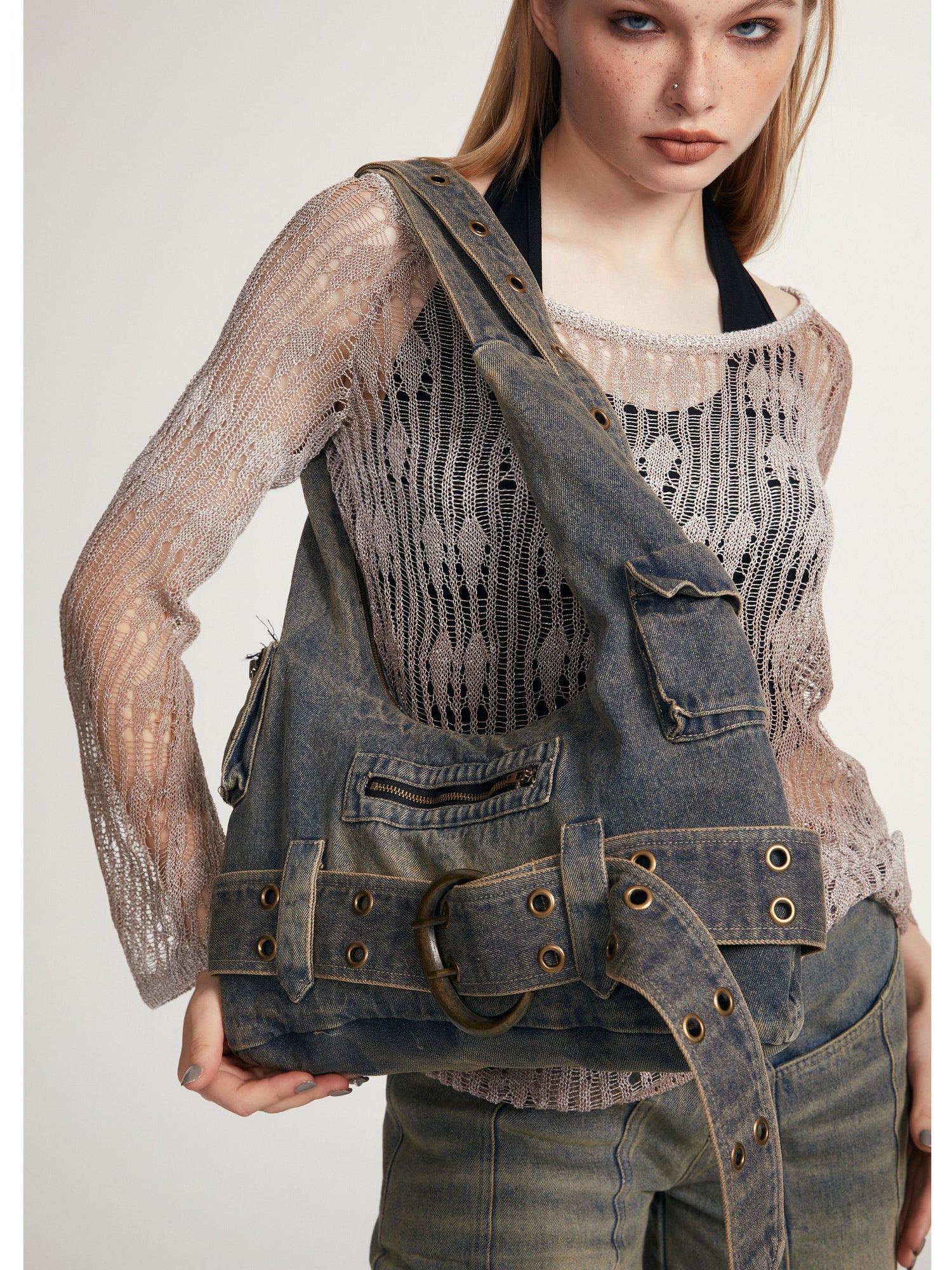 2th Desire Y2K Vintage Denim Crossbody Bag