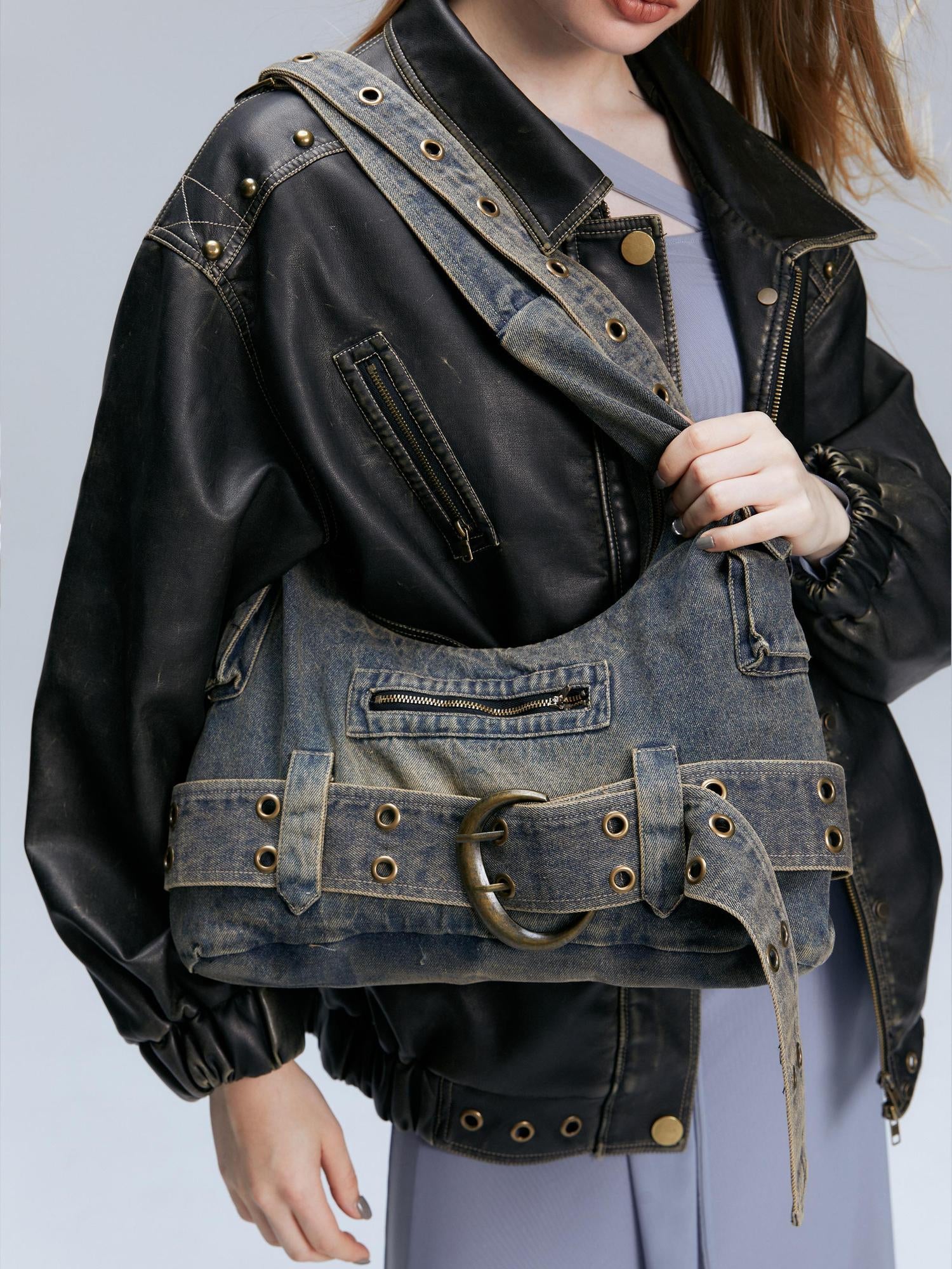 2th Desire Y2K Vintage Denim Crossbody Bag
