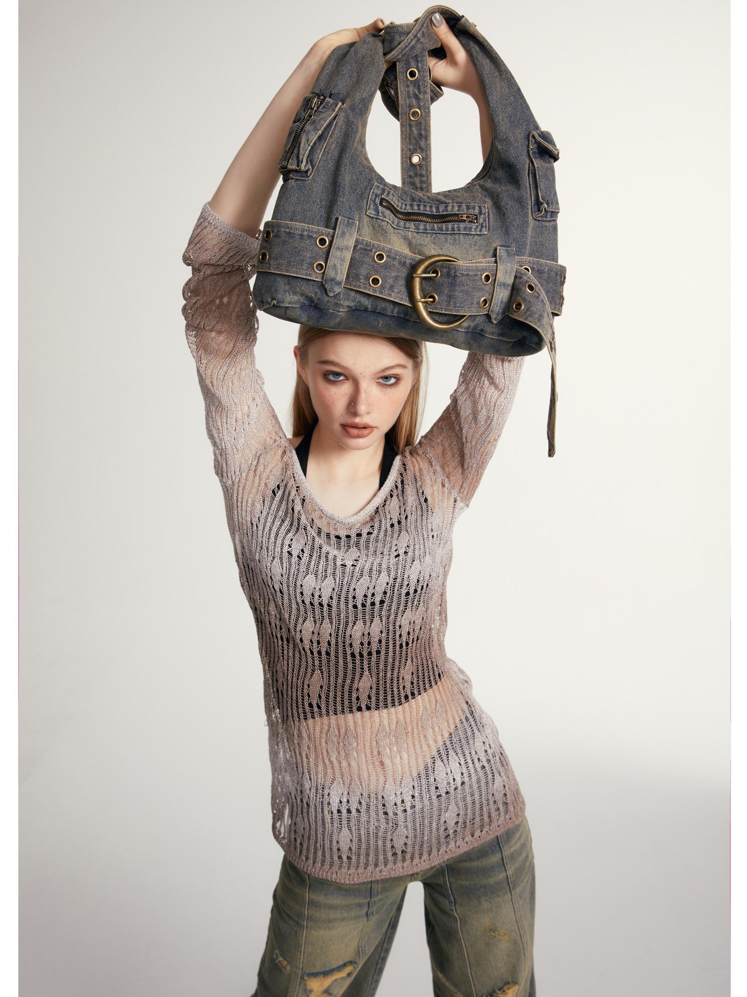 2th Desire Y2K Vintage Denim Crossbody Bag