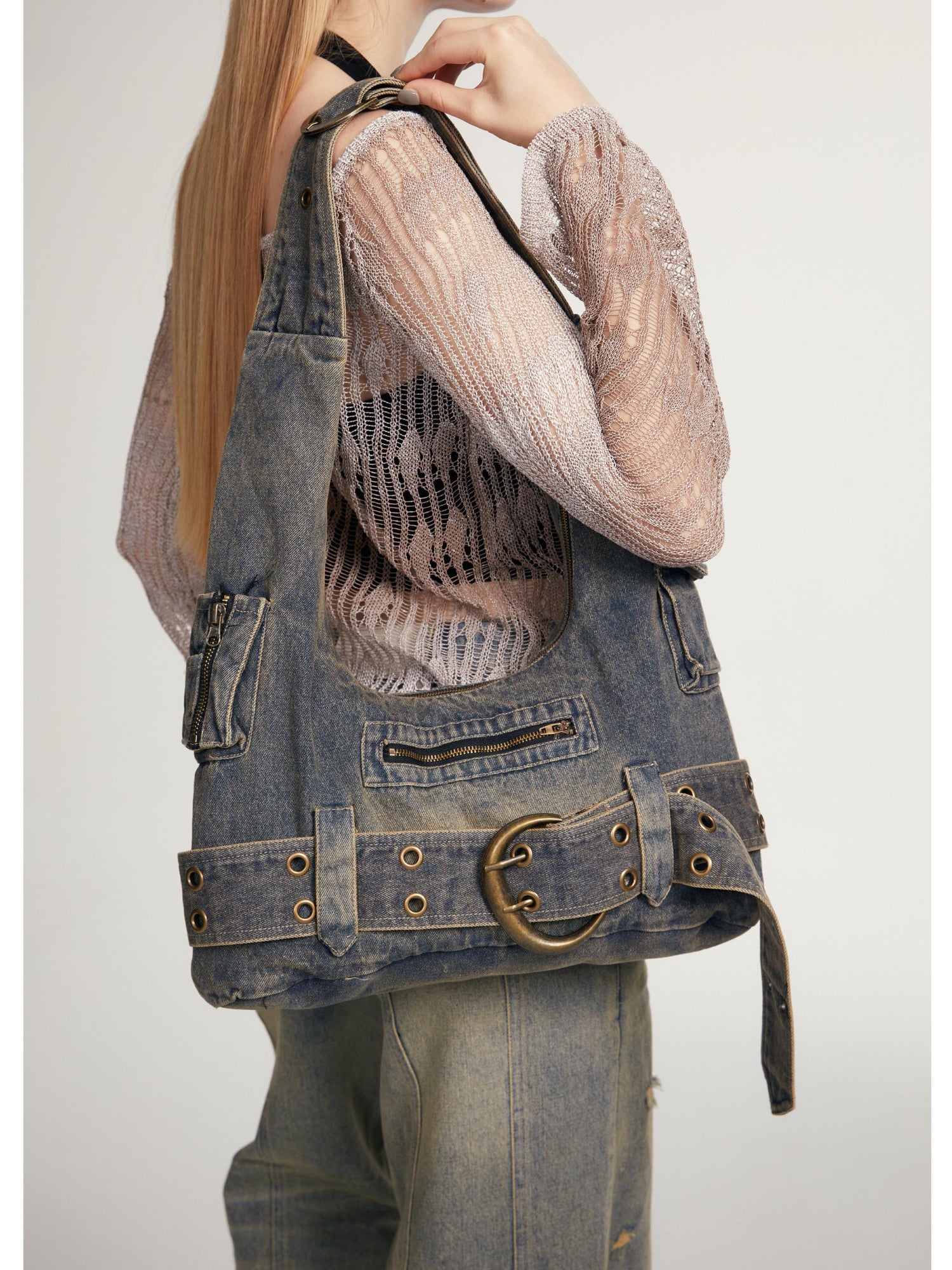 2th Desire Y2K Vintage Denim Crossbody Bag