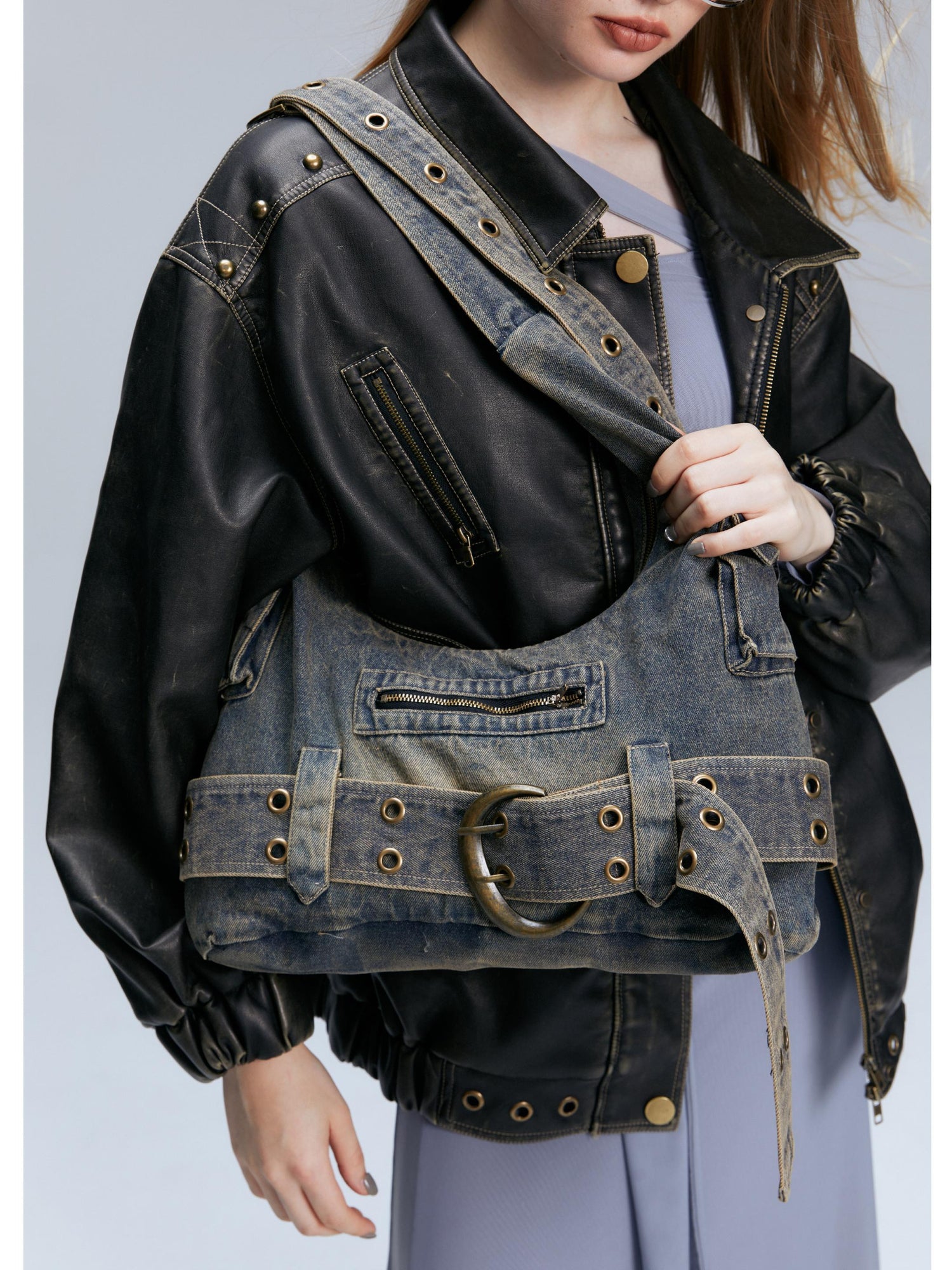 2th Desire Y2K Vintage Denim Crossbody Bag