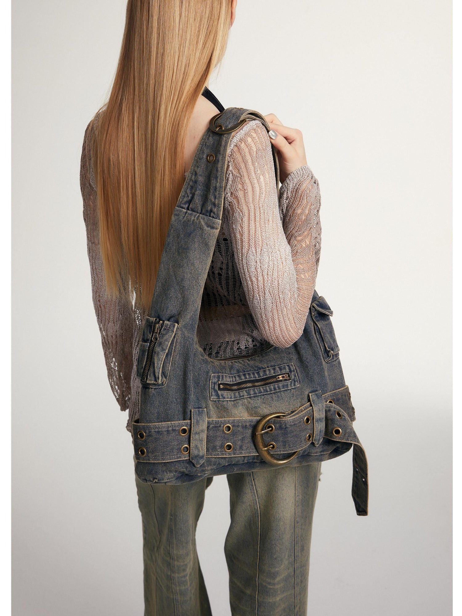 2th Desire Y2K Vintage Denim Crossbody Bag