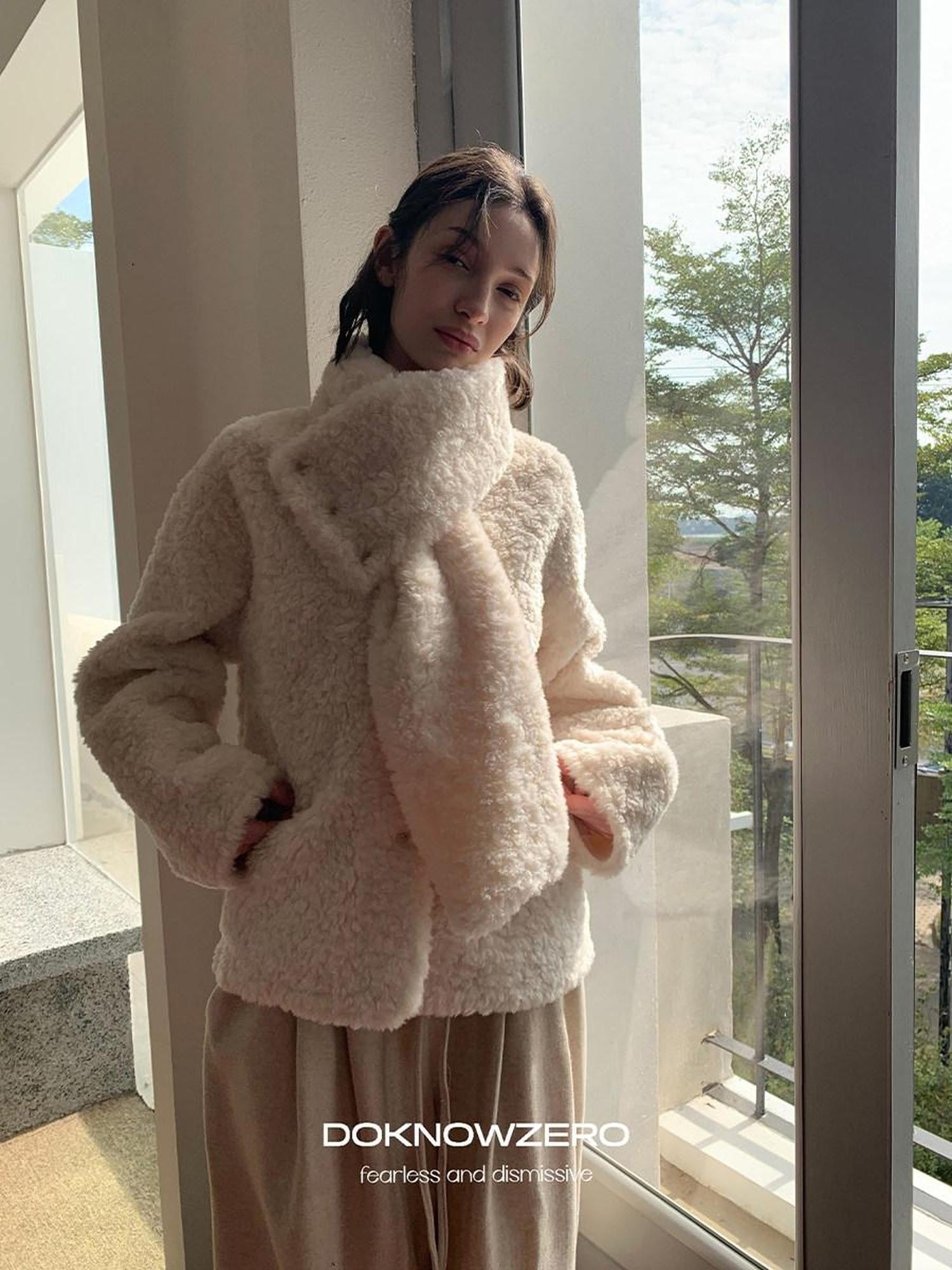 DKZ OFFICIAL Fluffy Detachable Faux Fur Scarf Collar Women&