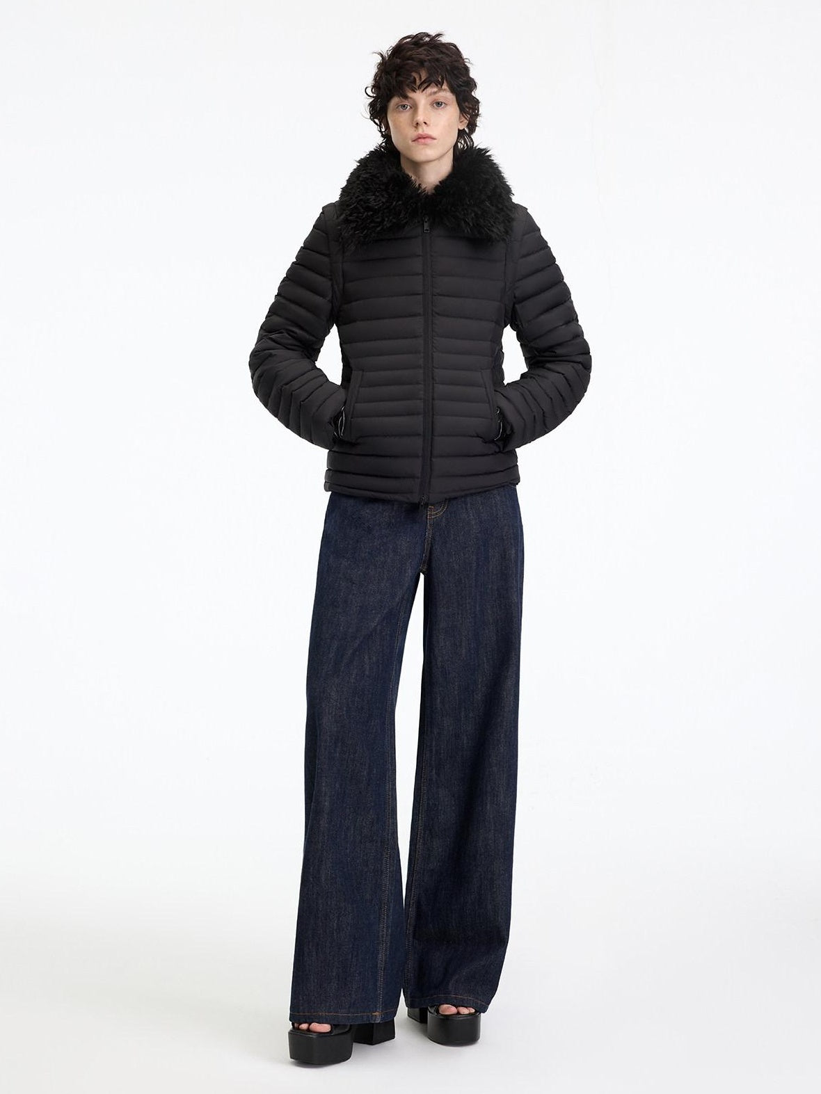 RUN TO THE FUTURE Casual Natural Waist Wide Leg Cotton Zipper Women Indigo Straight Jeans