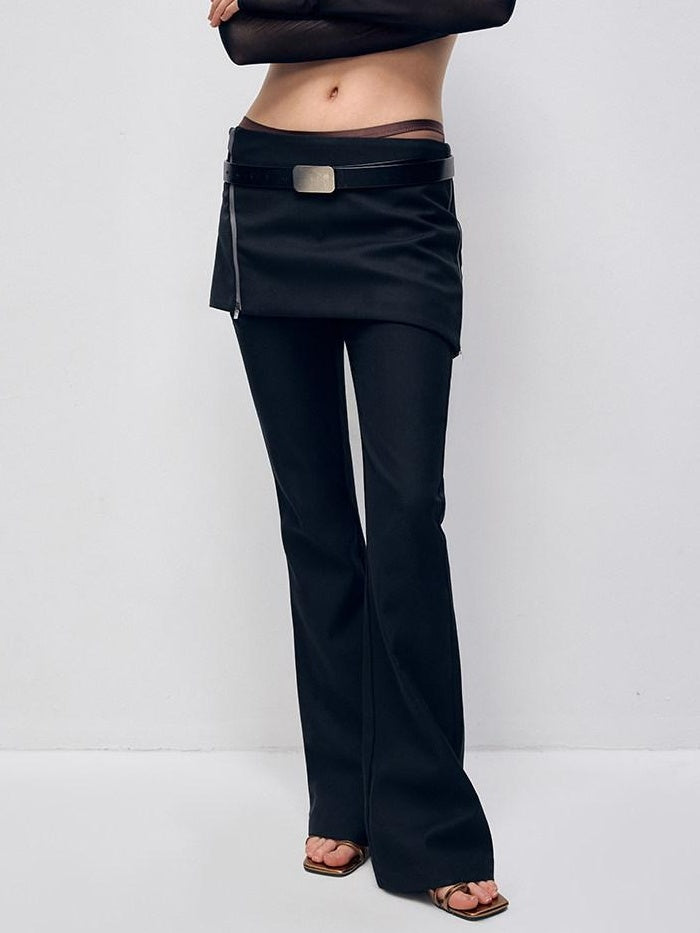 RUN TO THE FUTURE Low Waist Zip Slim Minimal Microflare Women Classic Black Flare Pants