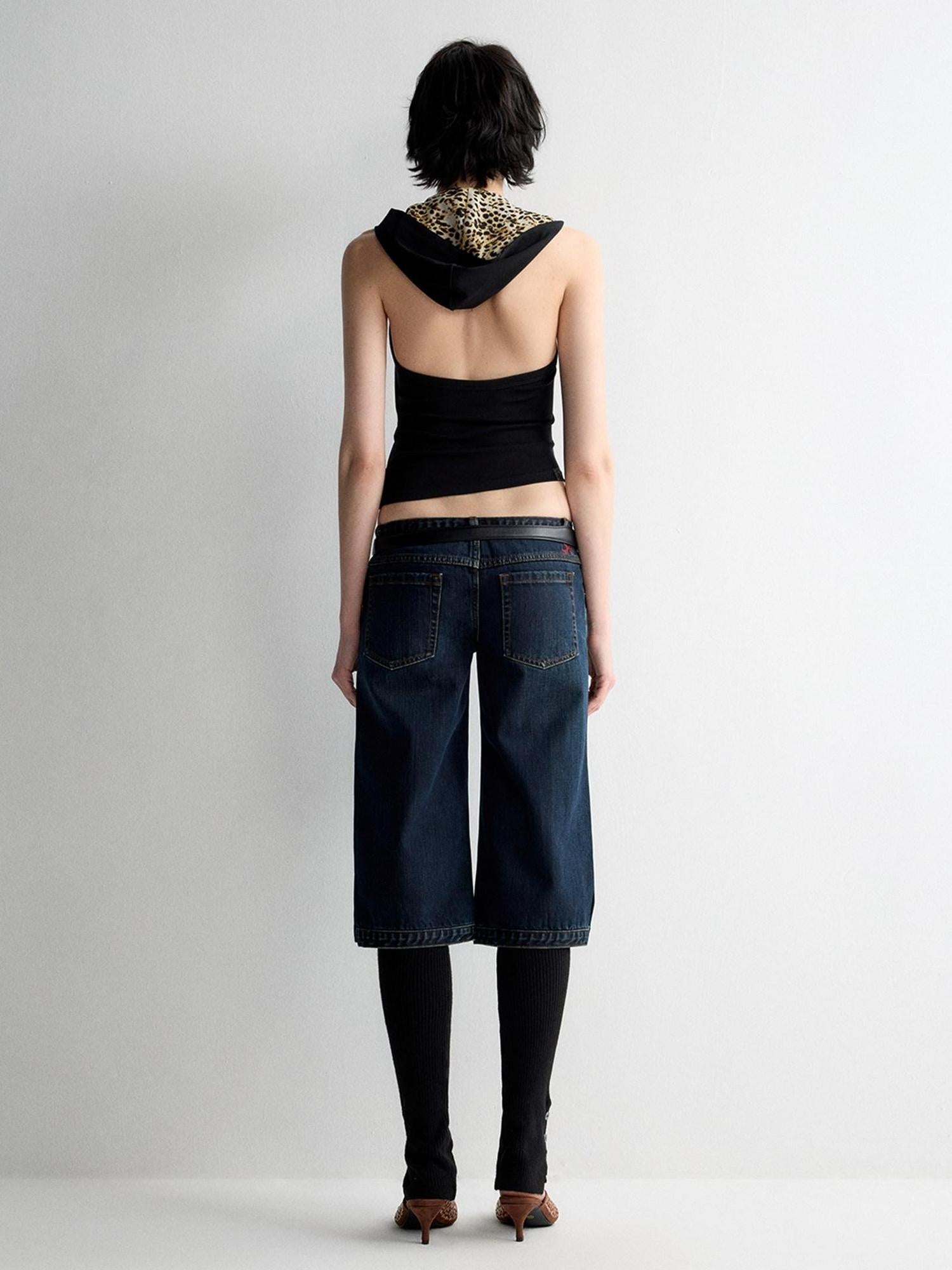 RUN TO THE FUTURE Durable Vintage Deep Blue Casual Low Rise Straight Fit Zipper Denim Shorts