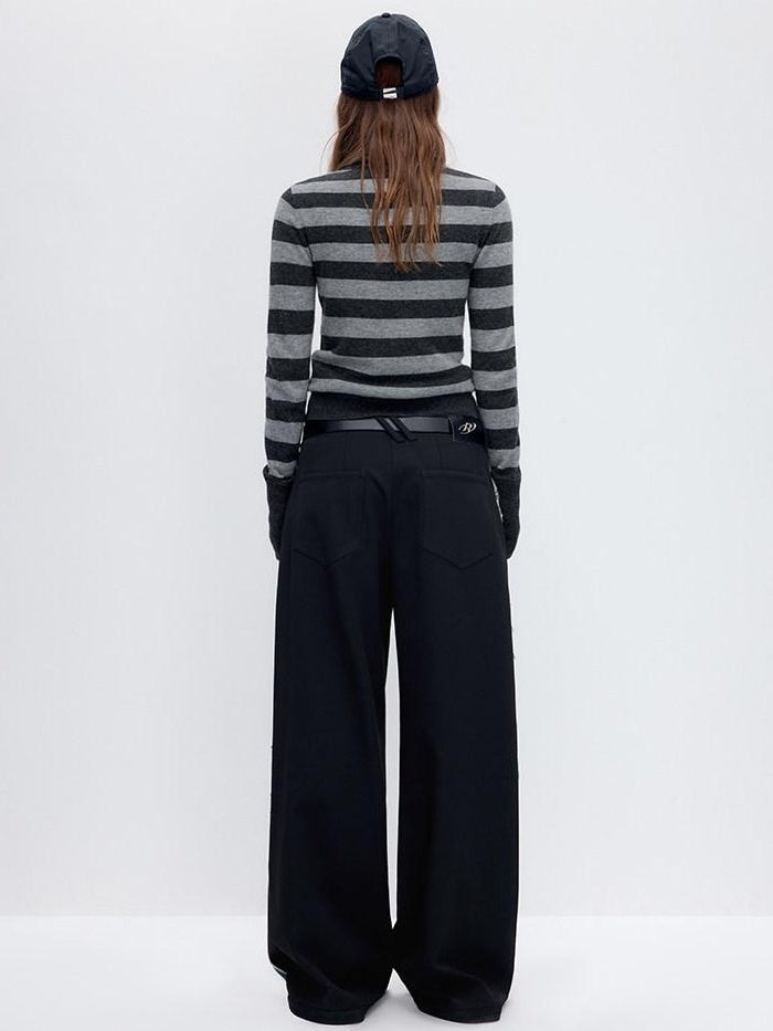 RUN TO THE FUTURE Washed Low Rise Wide Leg Loose Blue Black Denim Zipper Fly Straight Jeans
