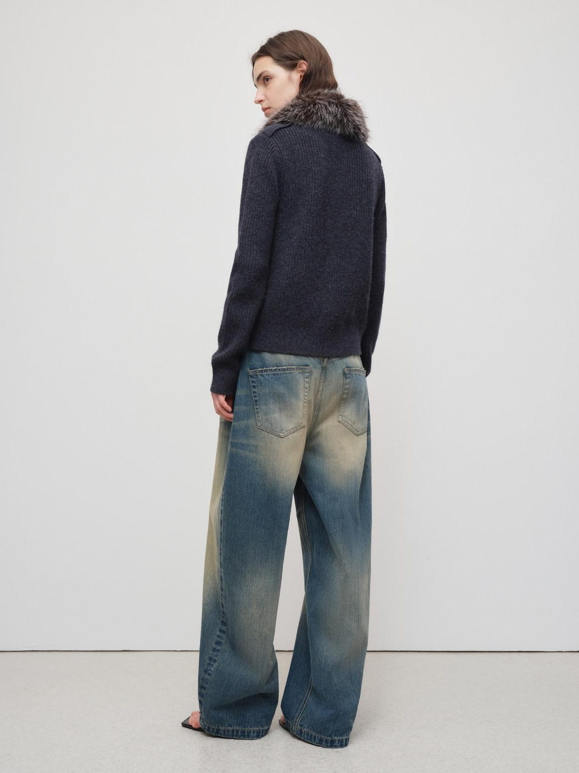 RUN TO THE FUTURE Durable Distressed Vintage Blue Low Rise Wide Leg Casual Denim Straight Jeans
