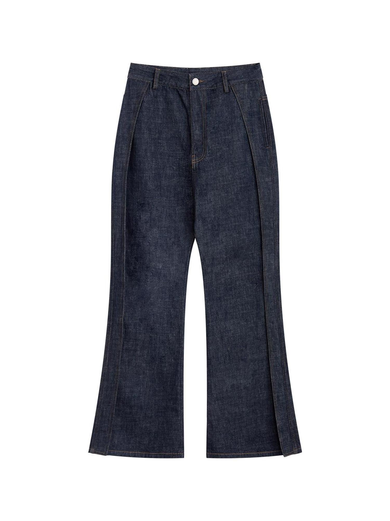 RUN TO THE FUTURE Durable Washed Casual Low Rise Wide Leg Dark Denim Flare Jeans