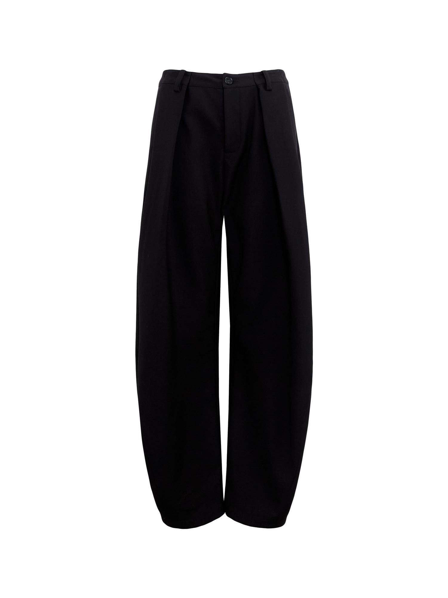 RUN TO THE FUTURE Pleated Minimalist Mid Rise Micro Stretch Casual Loose Fit Black Wide-Leg Pants