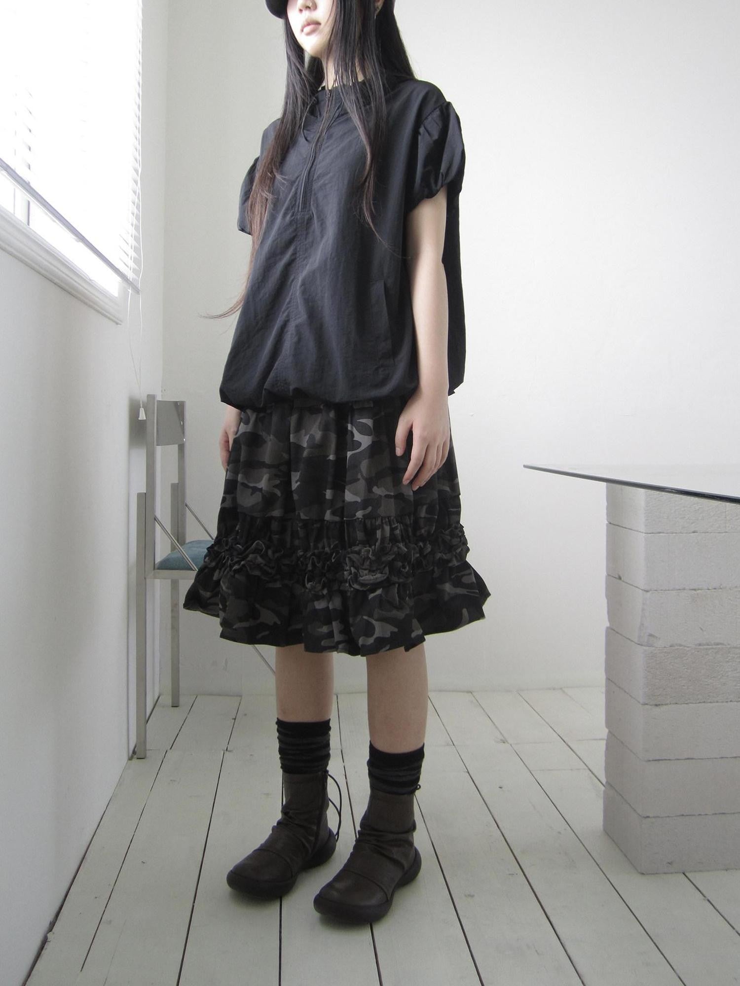 ang project Camouflage Ruffle Edge Patchwork Elastic Waist Women&