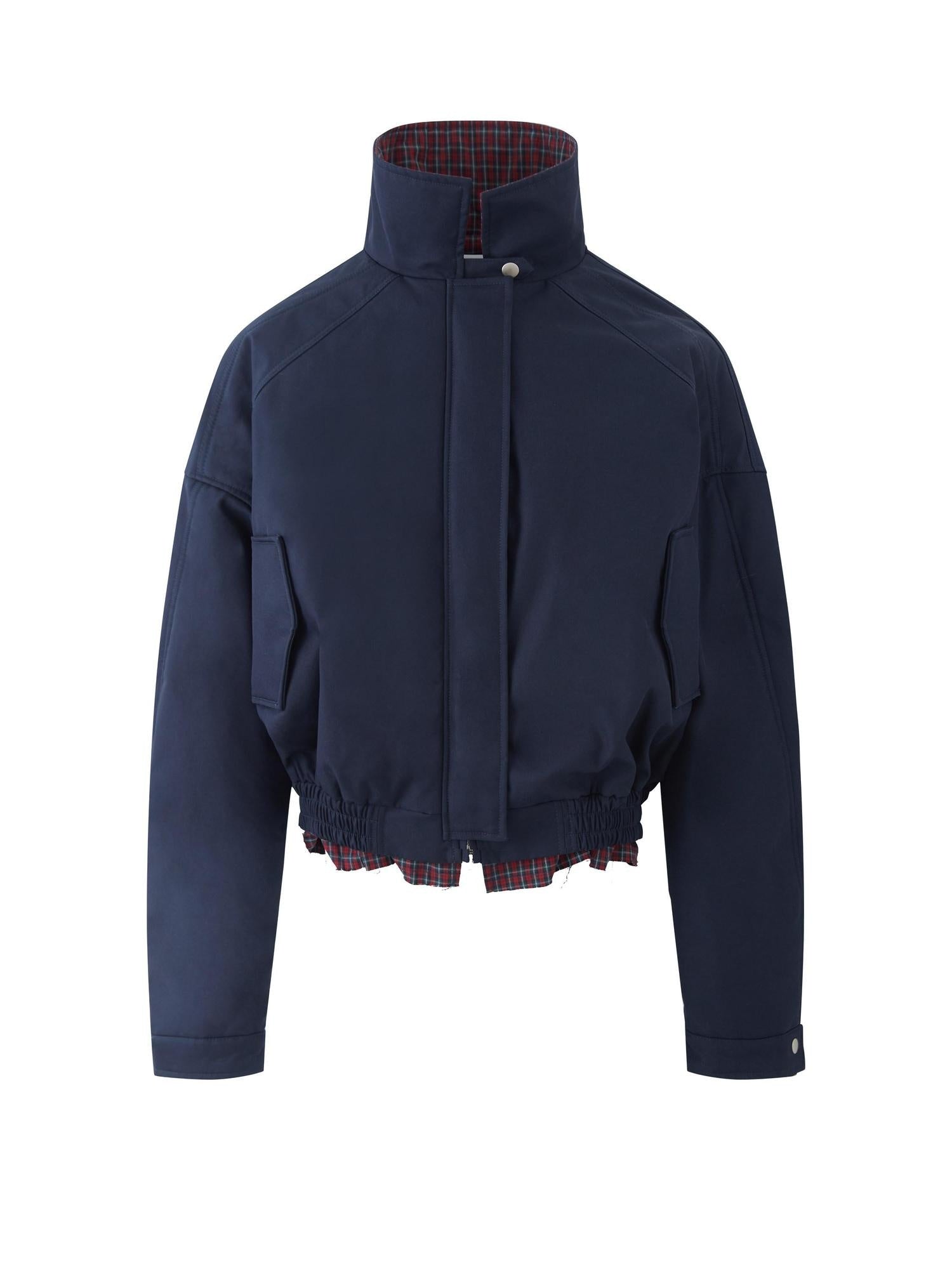 RUN TO THE FUTURE Retro Zipper Pocket Design Loose Fit Commuter Navy Solid Track Jackets