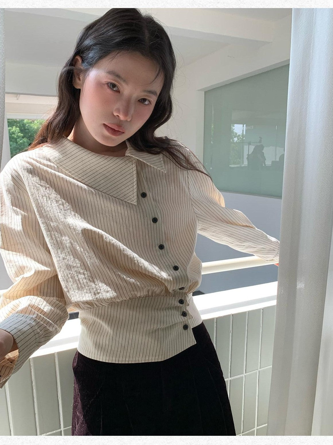 Dorydory Striped Asymmetric Cropped Slim Waist Women&
