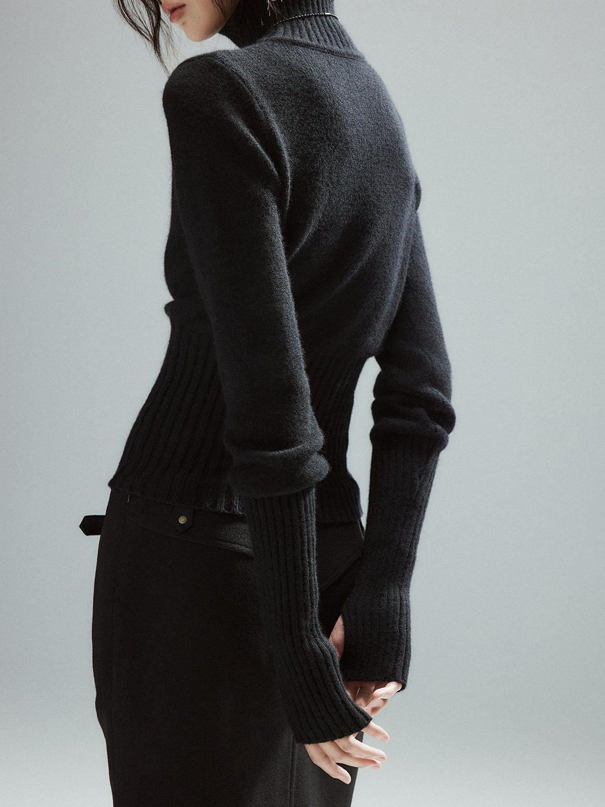Low pixel Soft Viscose Wool Blend Street Slim Patchwork Women High Neck Knit Sweaters