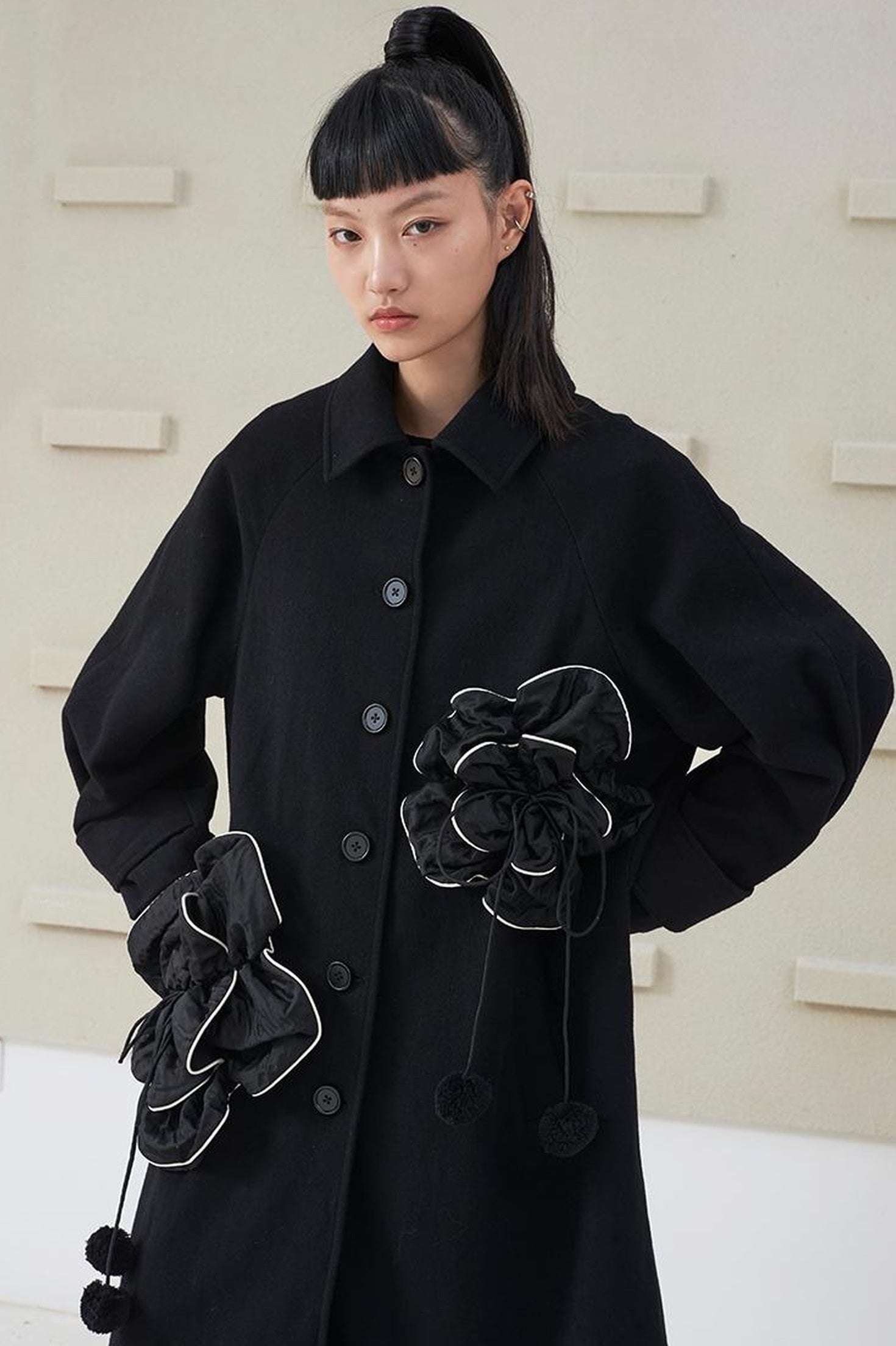 DIDDI MODA 3D Floral A Line Wool Coat