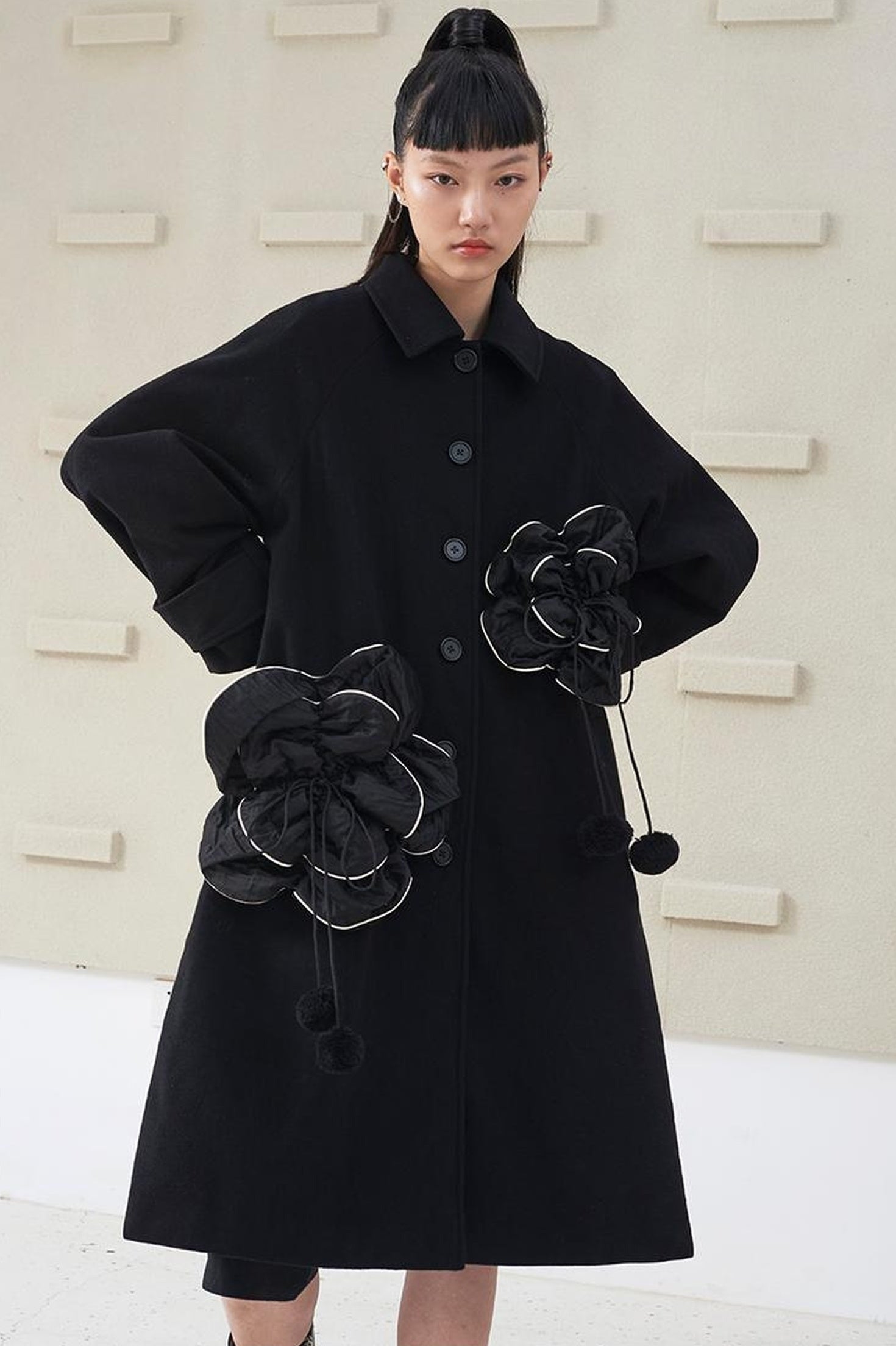 DIDDI MODA 3D Floral A Line Wool Coat