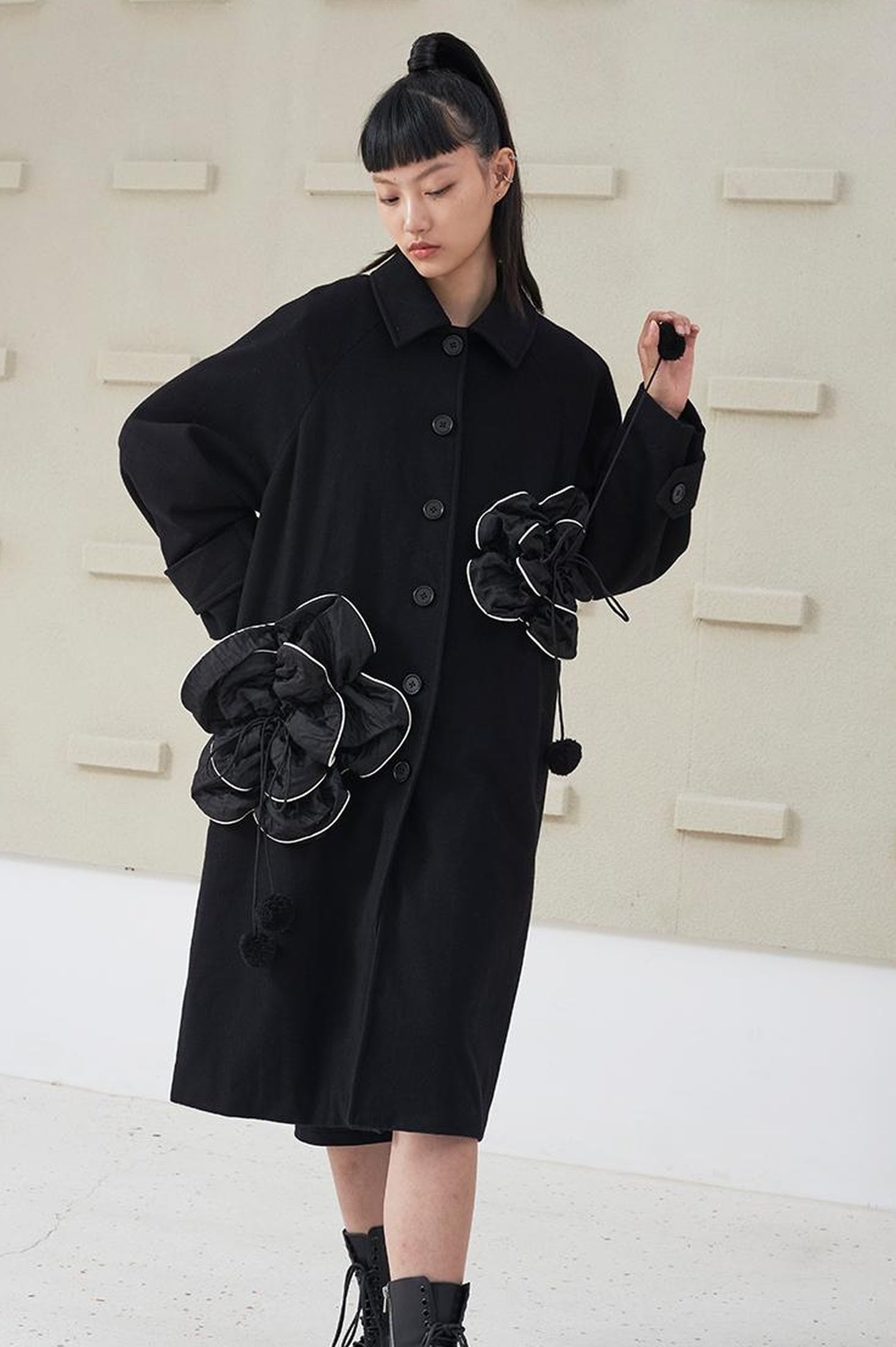 DIDDI MODA 3D Floral A Line Wool Coat