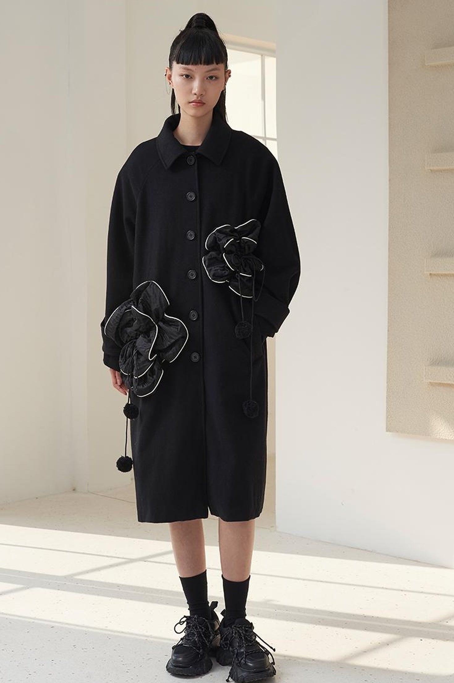 DIDDI MODA 3D Floral A Line Wool Coat