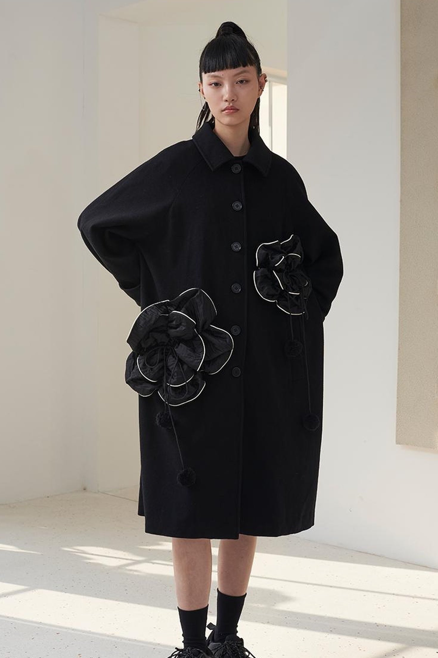 DIDDI MODA 3D Floral A Line Wool Coat