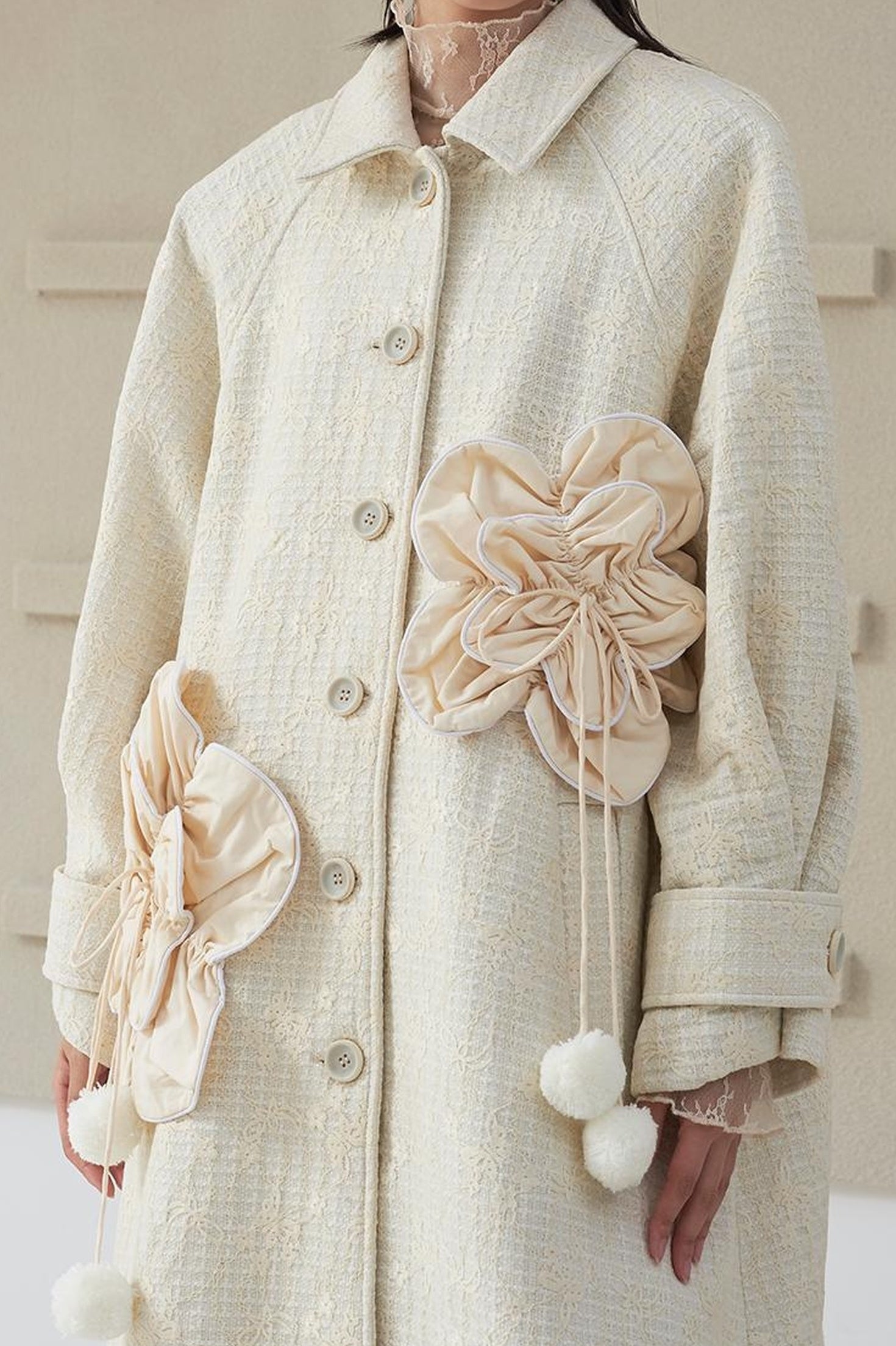 DIDDI MODA 3D Floral A Line Wool Coat