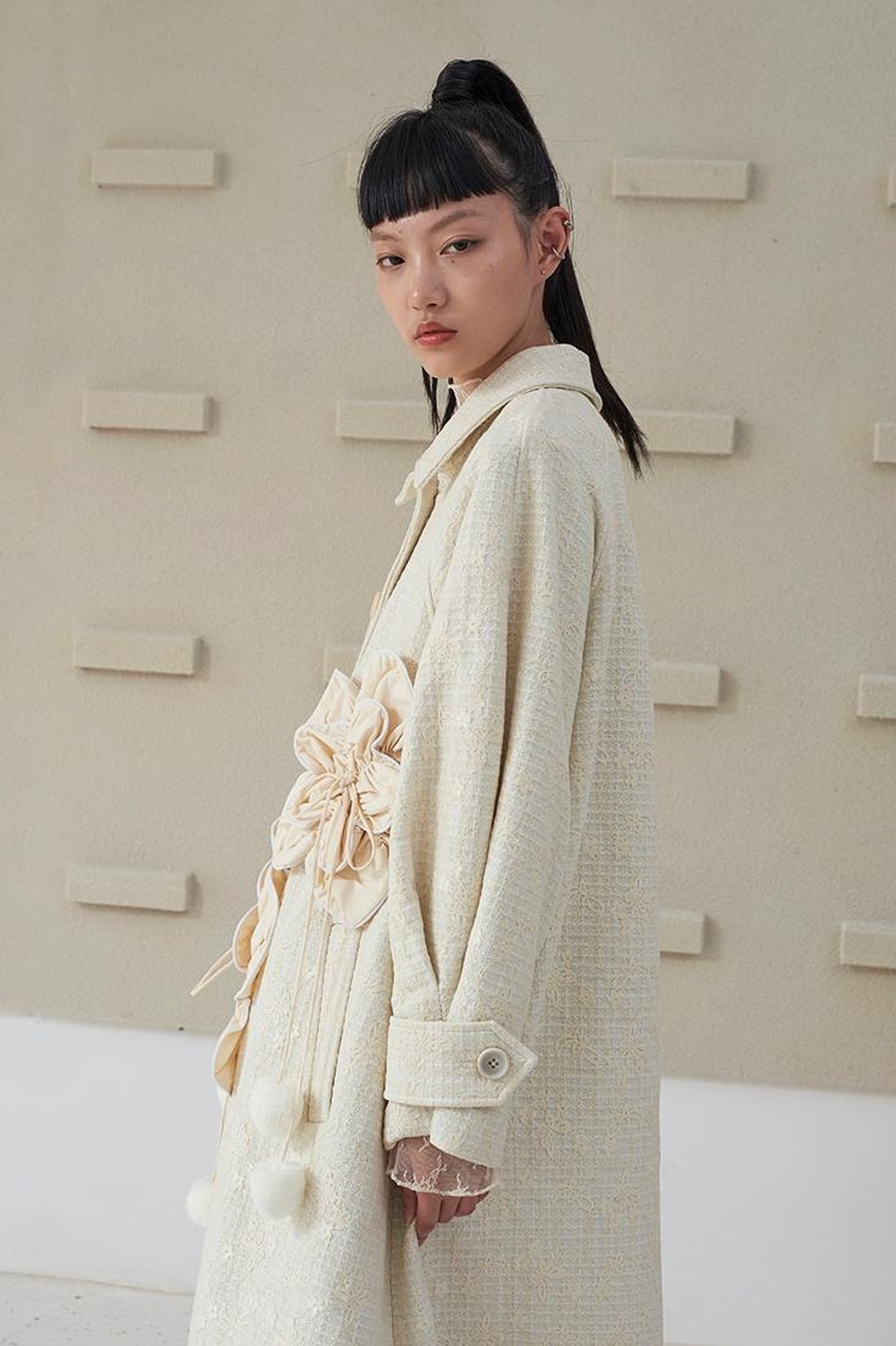 DIDDI MODA 3D Floral A Line Wool Coat