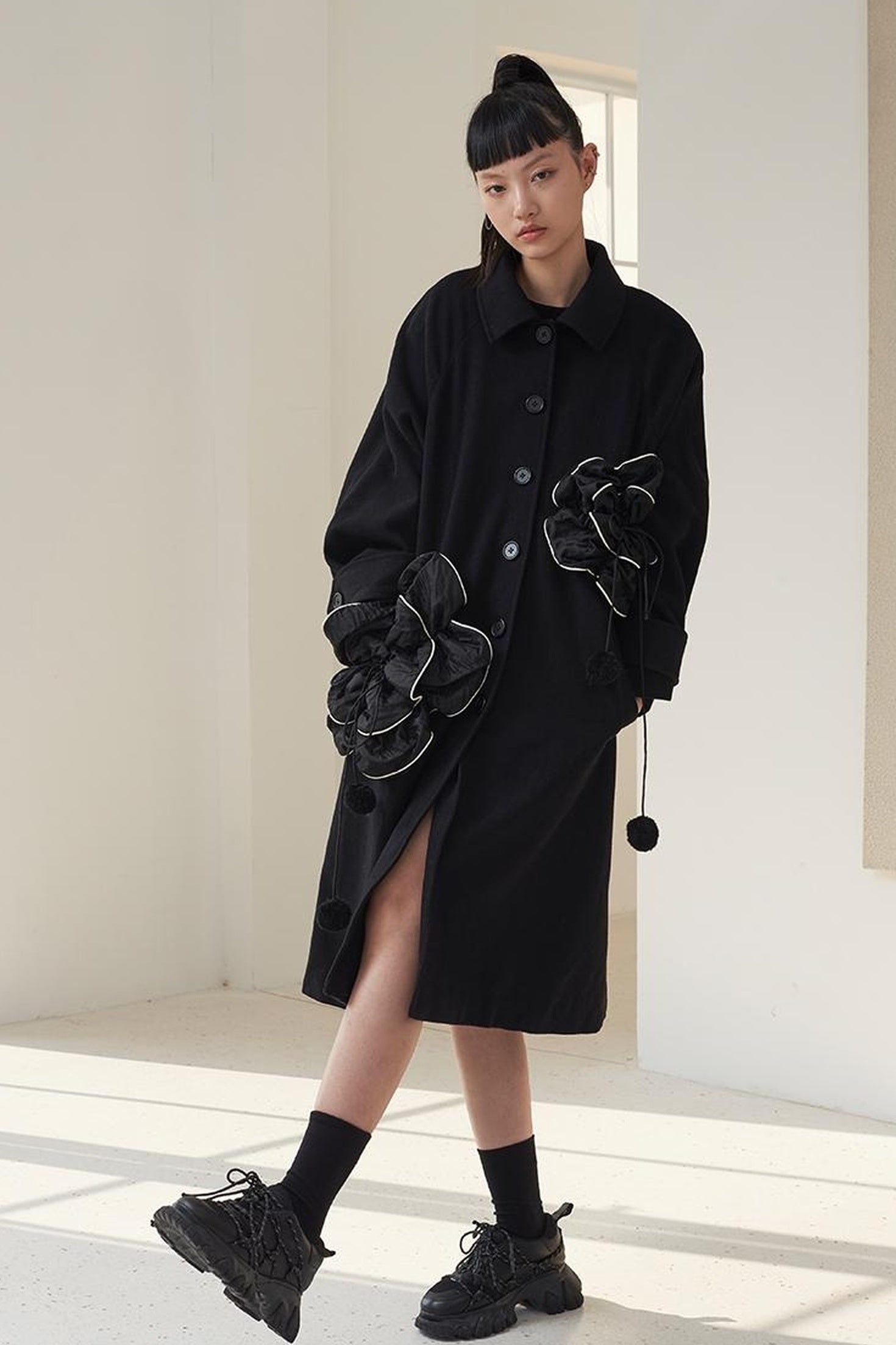 DIDDI MODA 3D Floral A Line Wool Coat