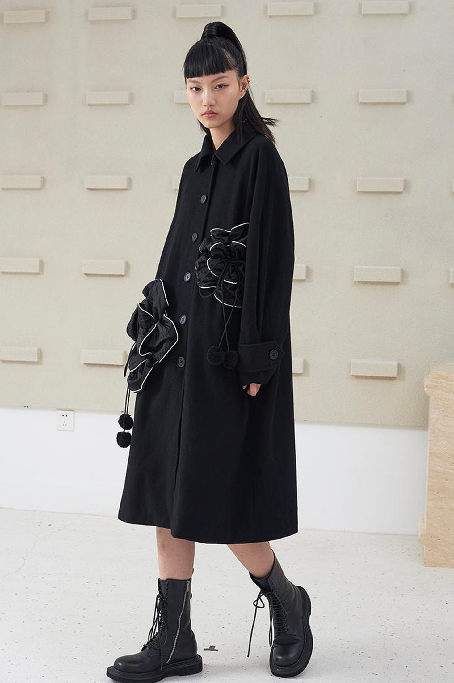 DIDDI MODA 3D Floral A Line Wool Coat
