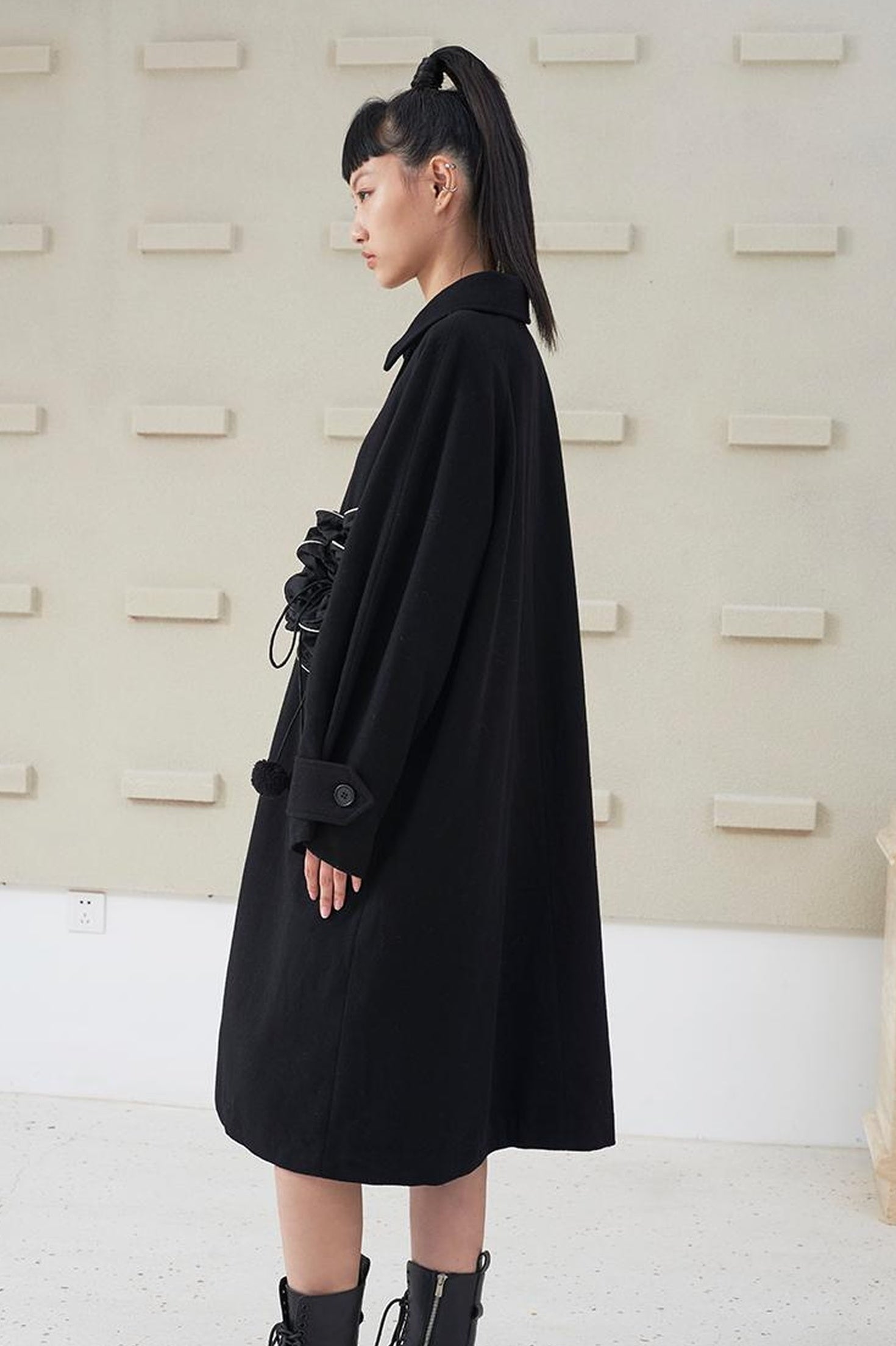 DIDDI MODA 3D Floral A Line Wool Coat