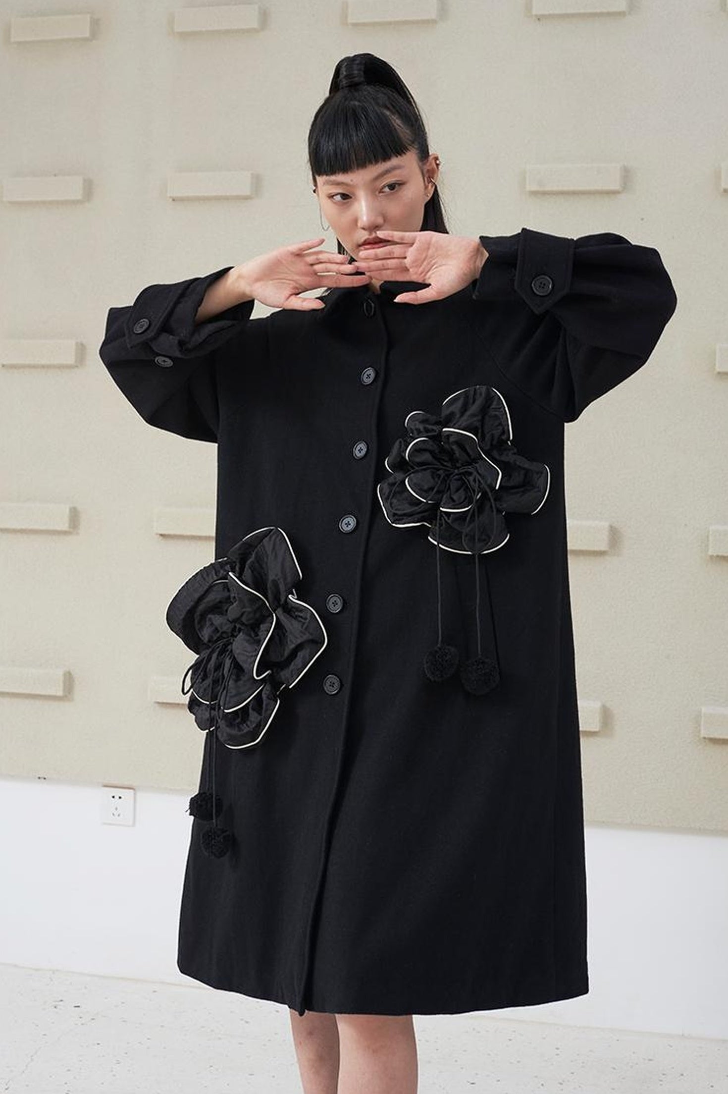 DIDDI MODA 3D Floral A Line Wool Coat